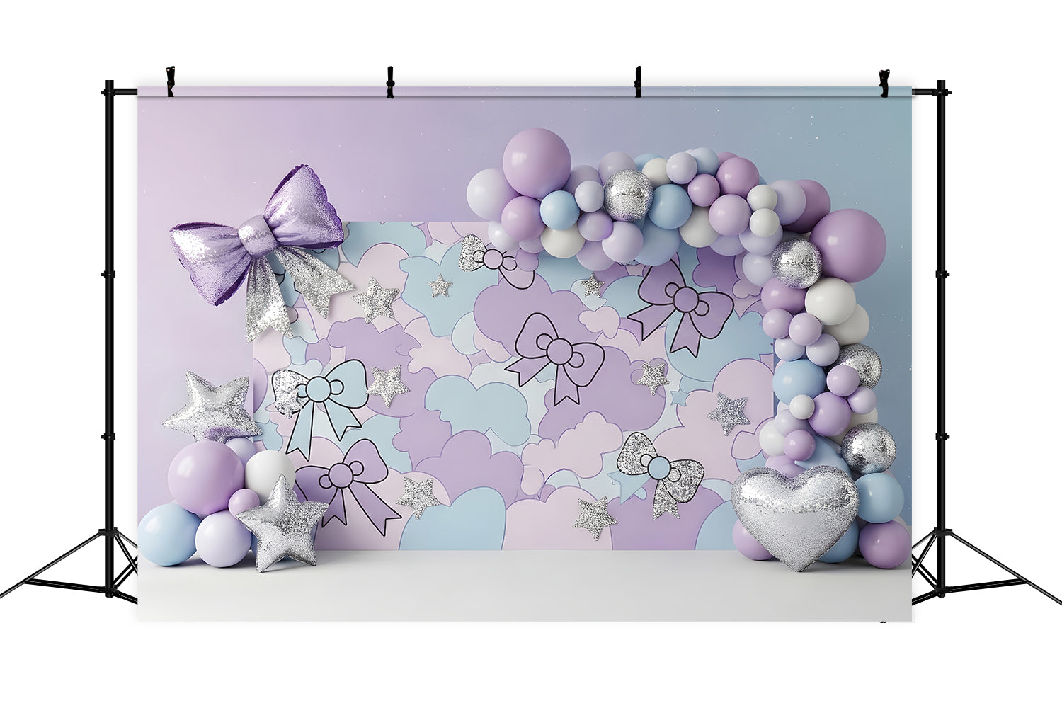 Newborn Photo Backdrops Pastel Bow Cloud Silver Stars Kids Backdrop Photoshoot CEM65-215