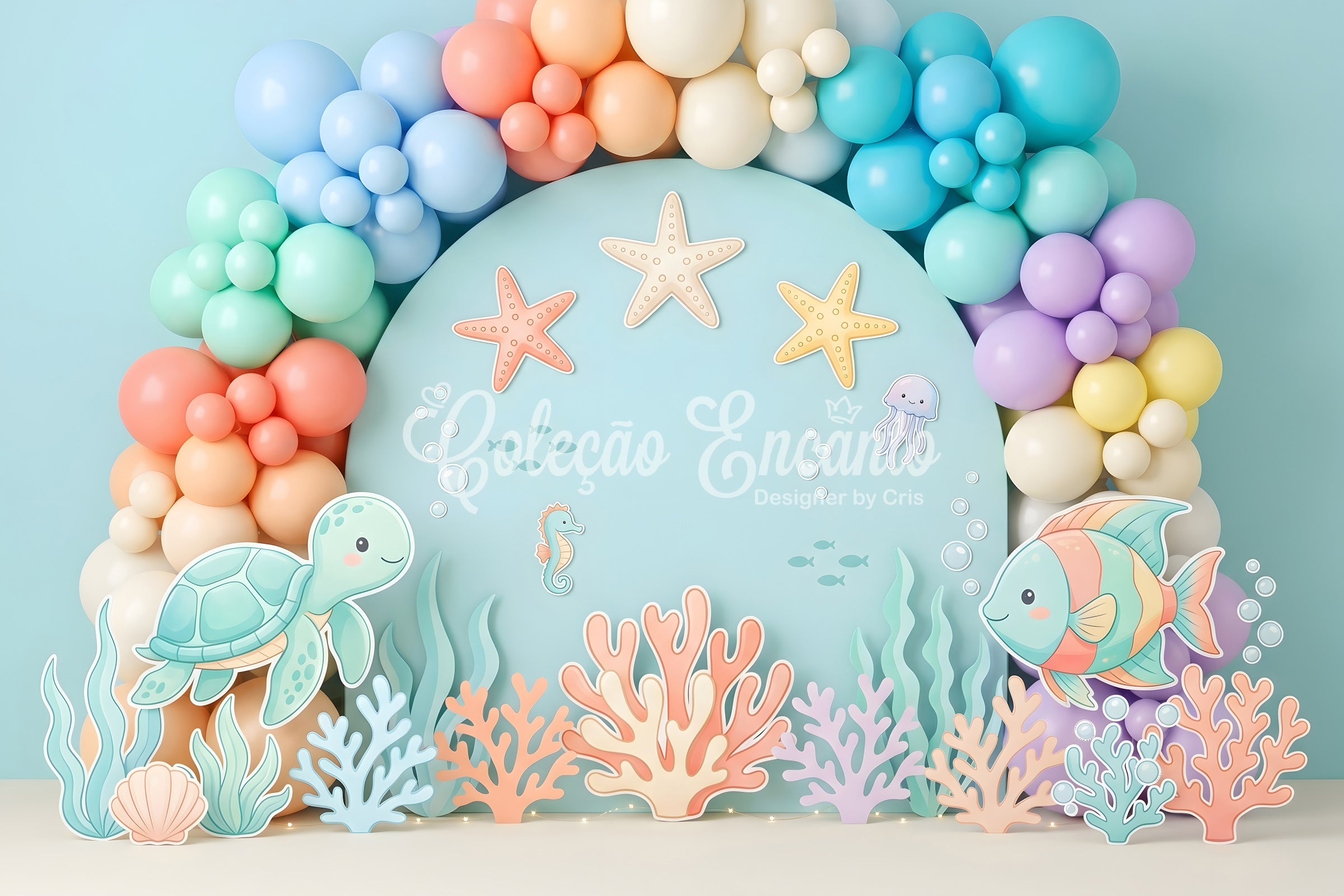 Newborn Photography Backdrops Pastel Ocean Turtle Coral Arch Photo Backdrops for Kids CEM65-22