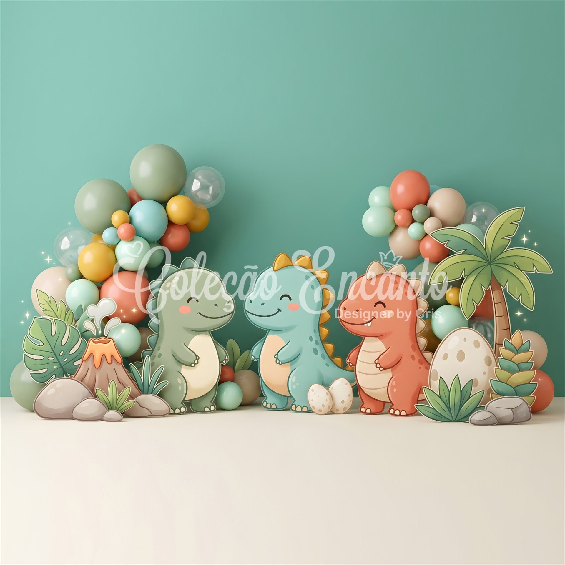 Children Backdrops Cute Dinosaur Volcano Balloon Newborn Photography Backdrops CEM65-26