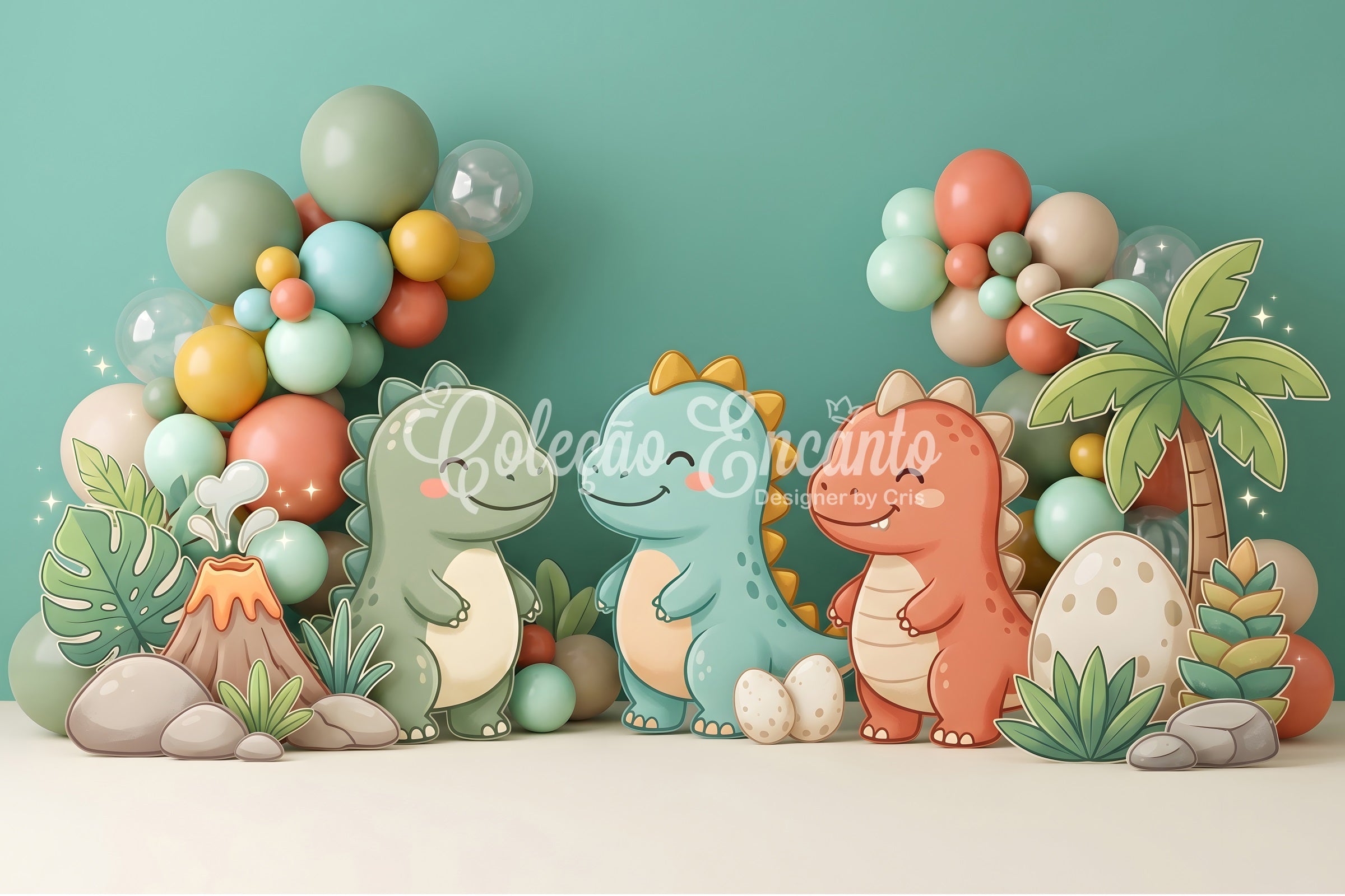 Children Backdrops Cute Dinosaur Volcano Balloon Newborn Photography Backdrops CEM65-26