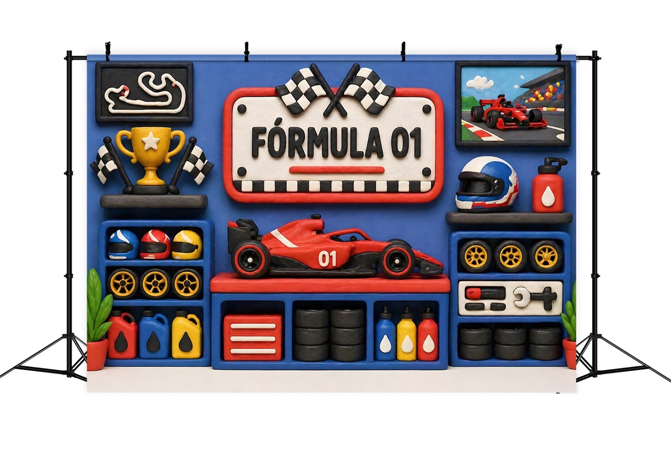 Children's Backdrop Blue Racing Trophy Garage Wall Newborn Photography Fabric Backdrops CEM65-27