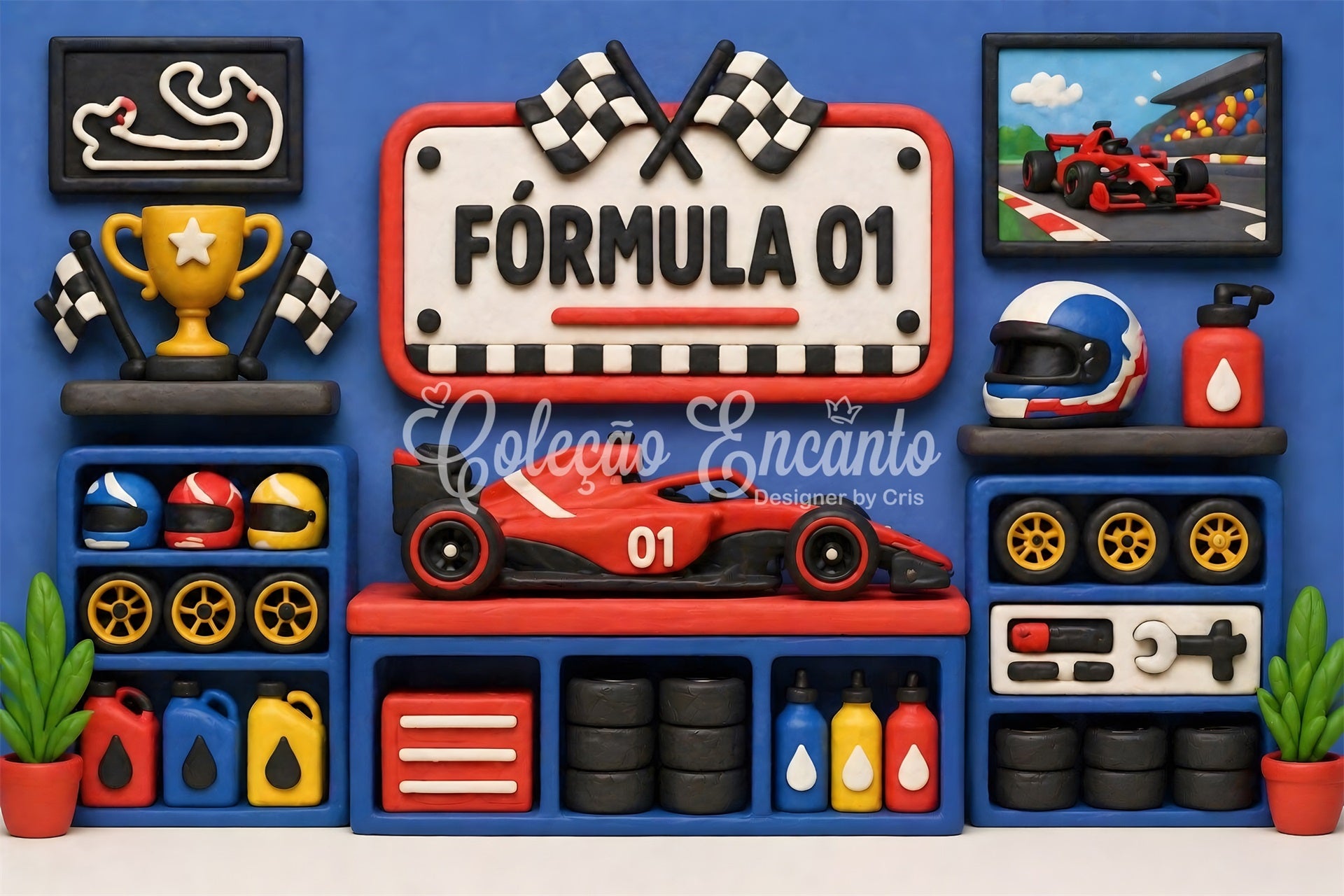 Children's Backdrop Blue Racing Trophy Garage Wall Newborn Photography Fabric Backdrops CEM65-27