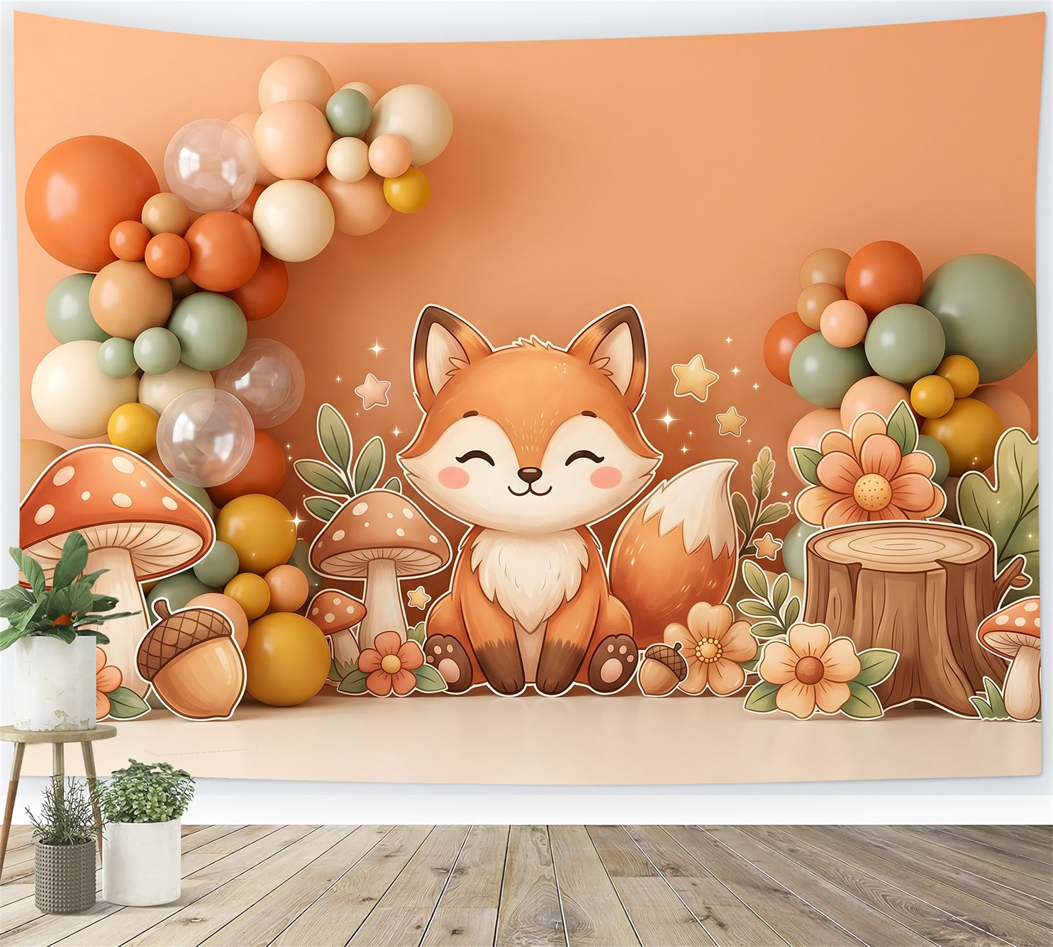 Backdrops for Kids Photography Autumn Fox Mushroom Balloon Newborn Photography Backdrop CEM65-29