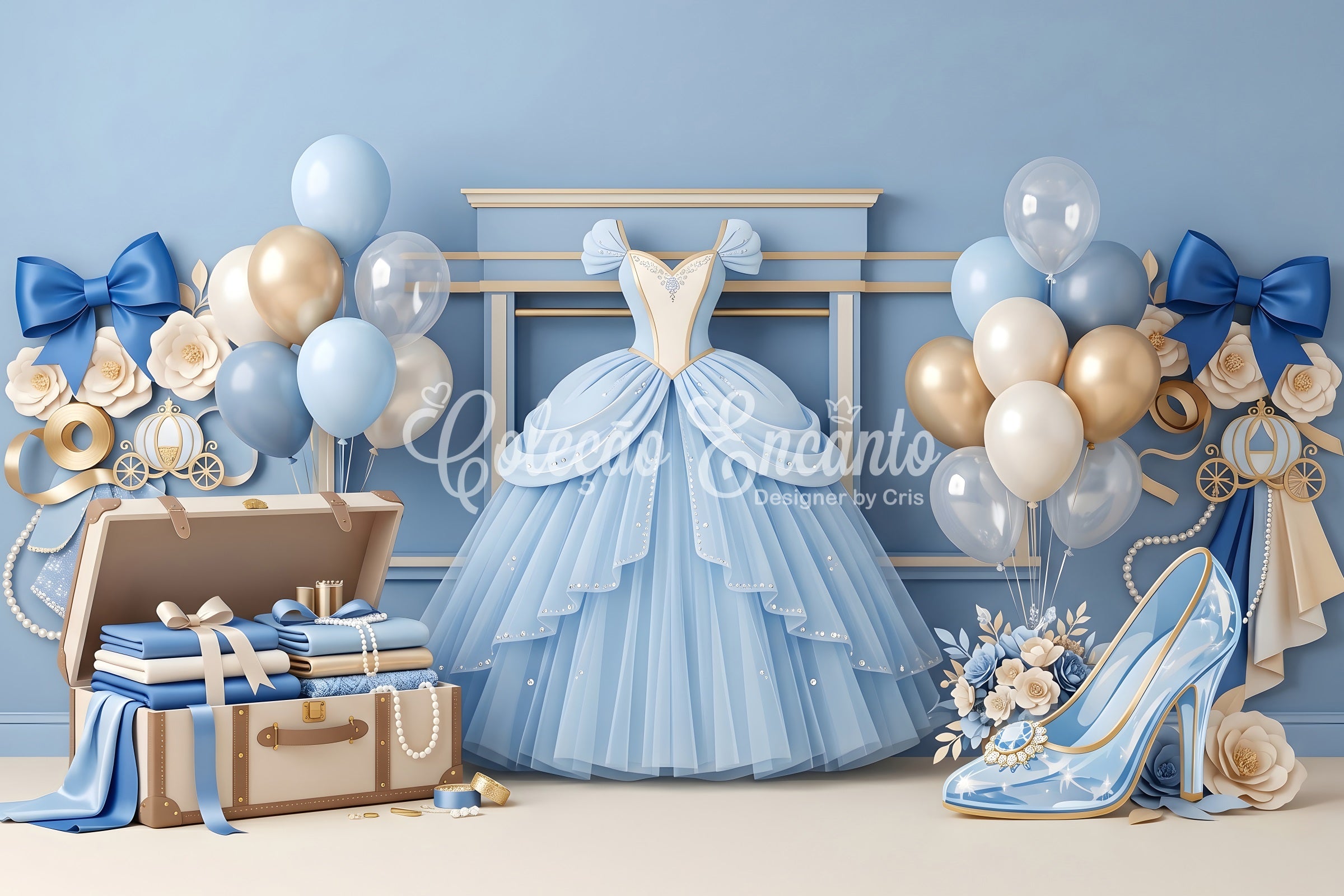 Kids Photo Backdrop Blue Princess Dress Balloon Newborn Backdrops CEM65-3