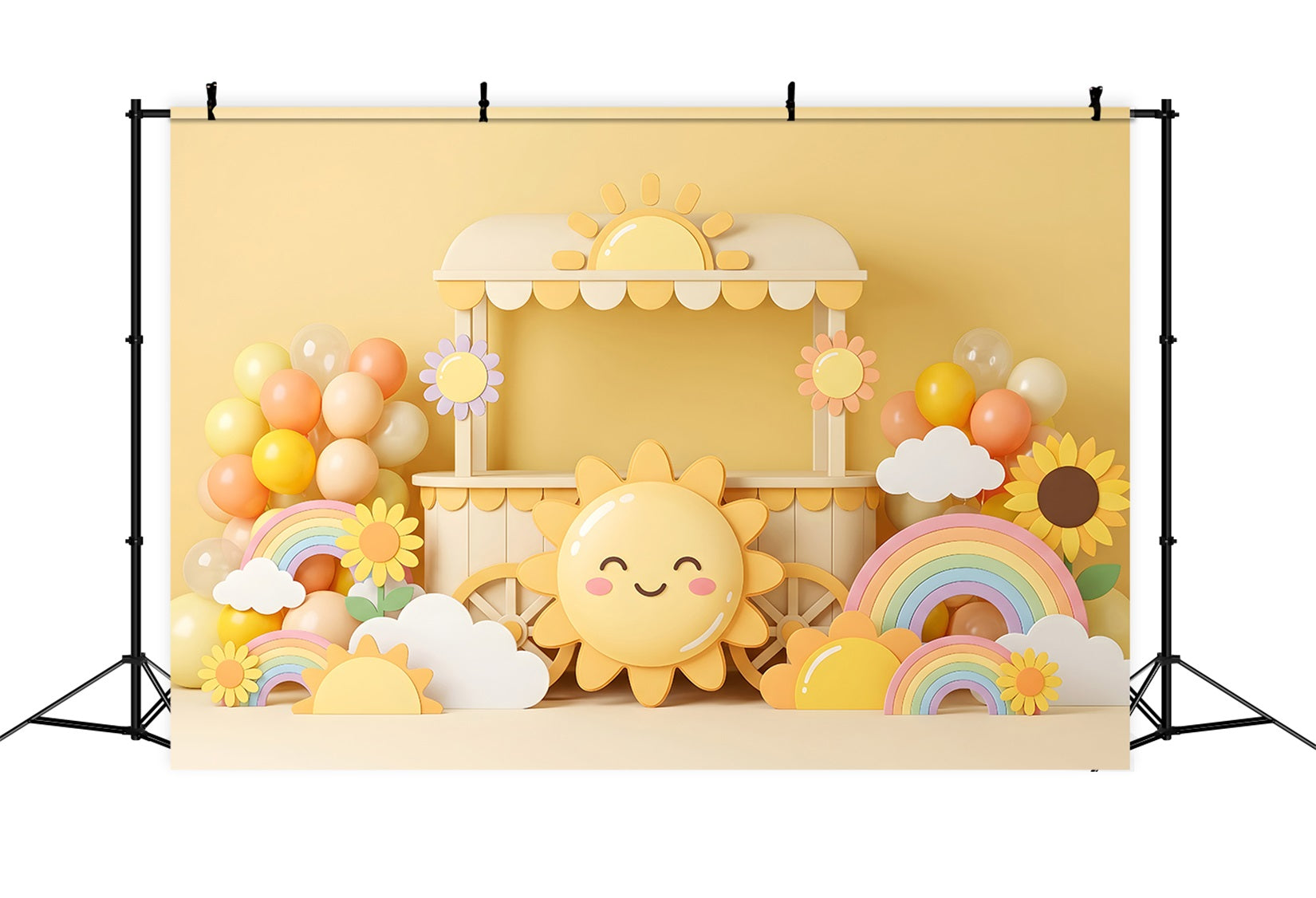 Newborn Photography Backdrop Sunshine Rainbow Balloon Cart Backdrops for Kids Photography CEM65-31