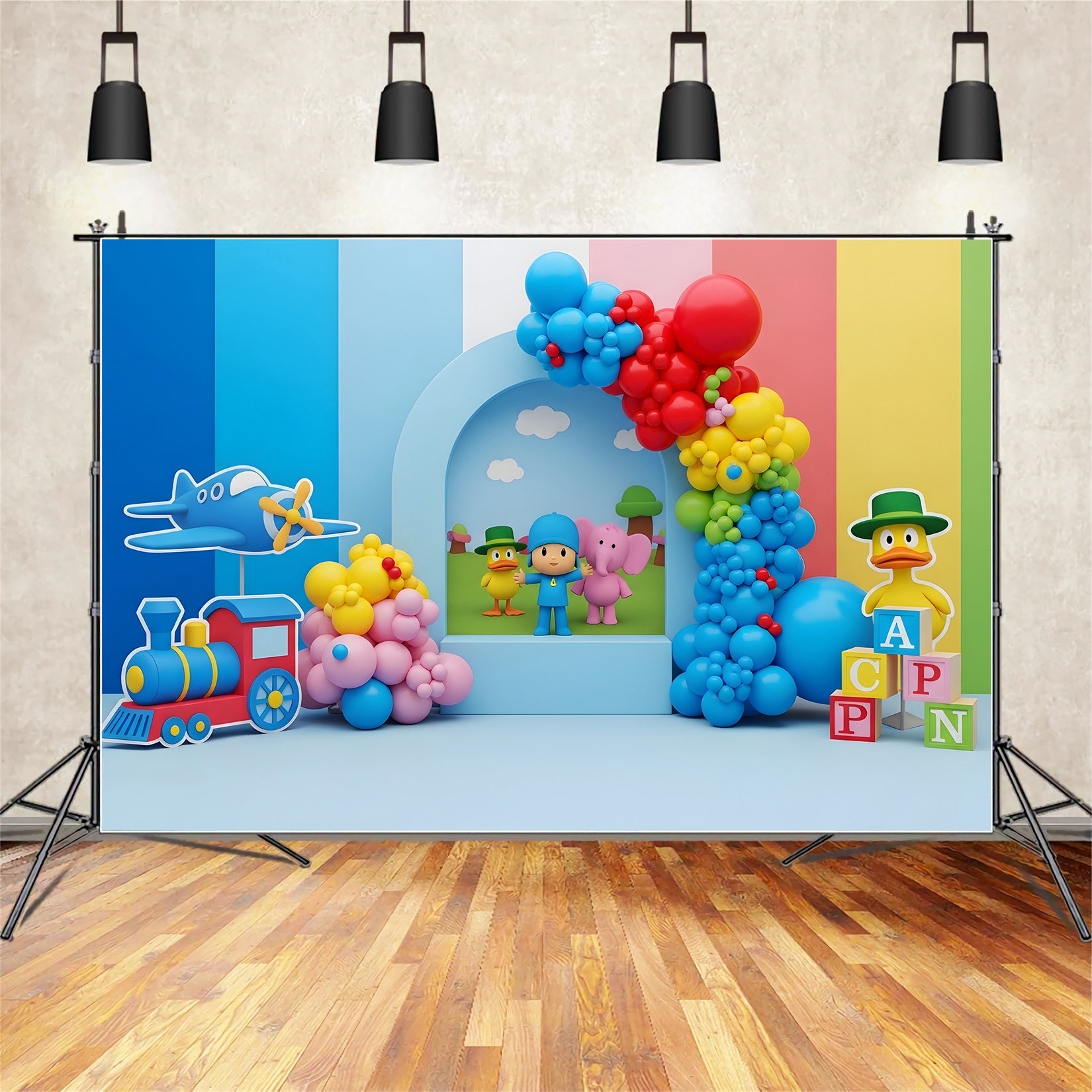Childrens Backdrops Colorful Toy Train Airplane Blocks Newborn Backdrop CEM65-36