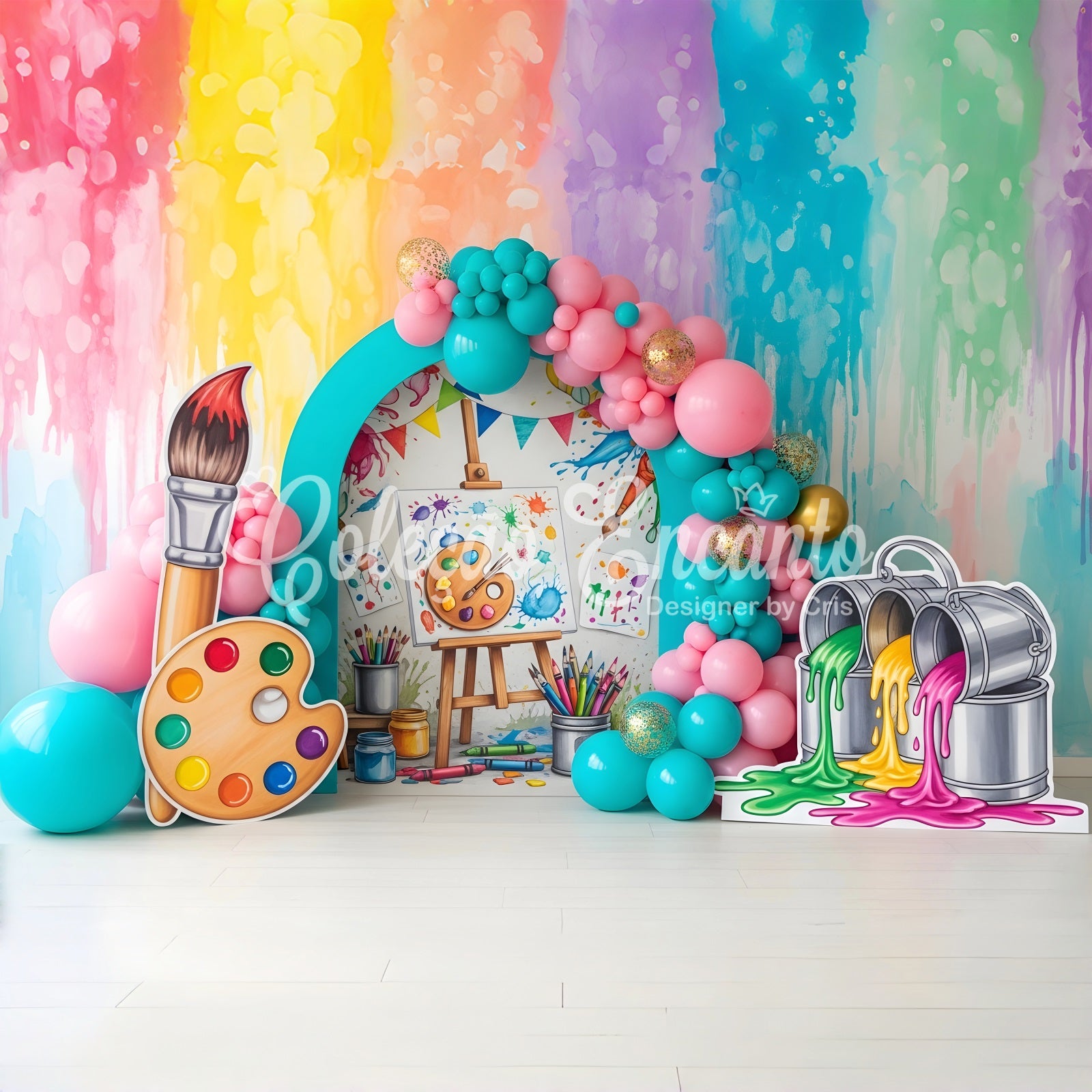 Child Backdrop Artist Paint Splash Balloon Arch Newborn Photo Backdrop CEM65-37