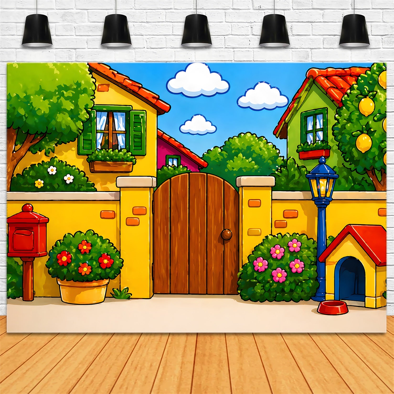 Newborn Backdrops Sunny Cartoon Garden Pet Yard Kids Photo Backdrop CEM65-4