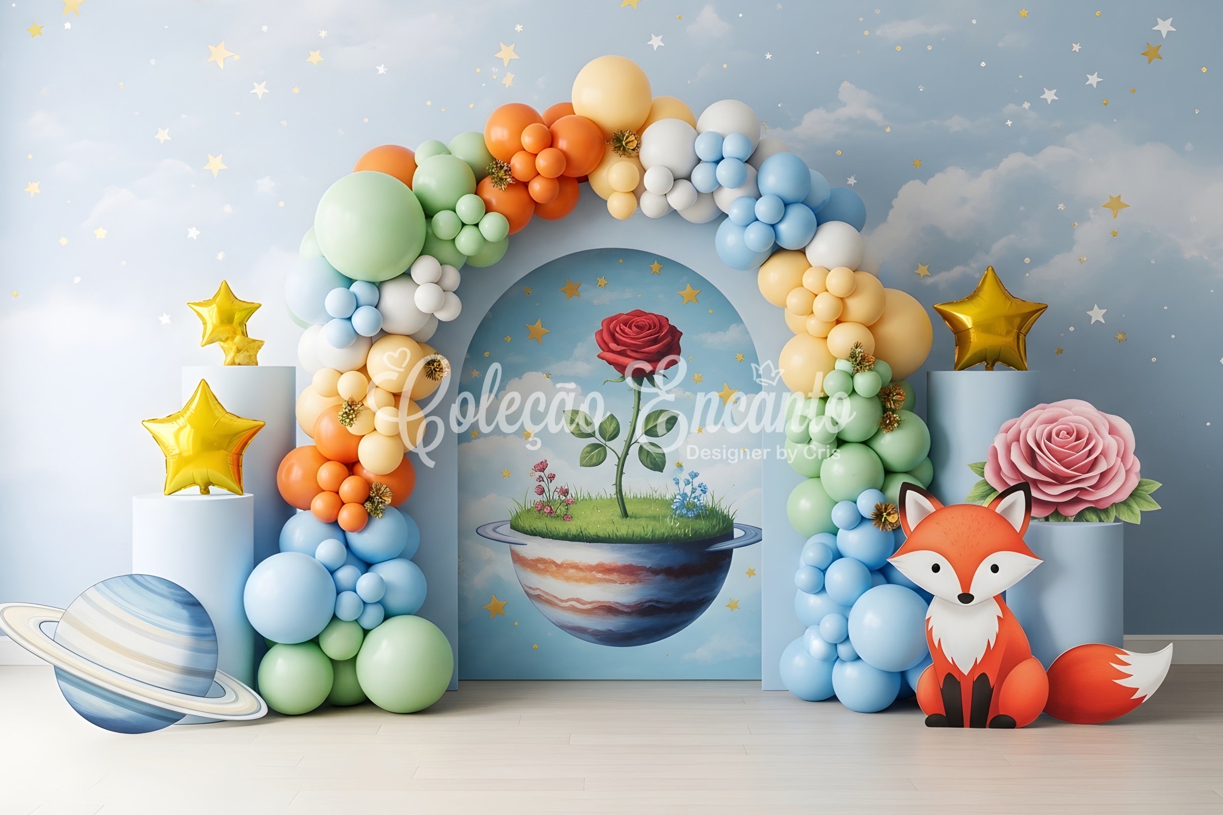 Kids Photography Backdrops Fantasy Planet Fox Rose Arch Backdrop Newborn CEM65-40