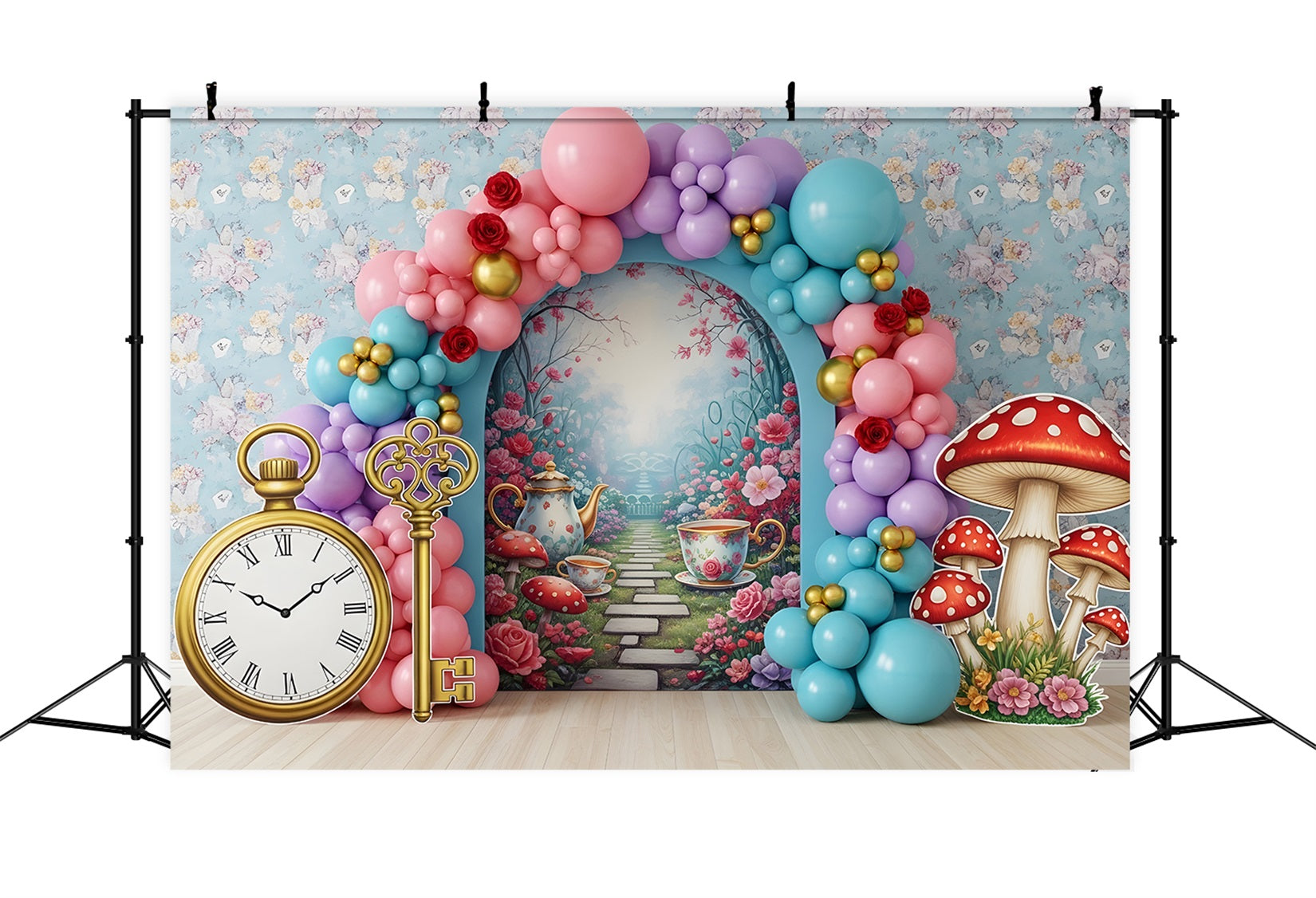Kids Photo Backdrops Wonderland Tea Garden Balloon Arch Children Backdrops CEM65-42