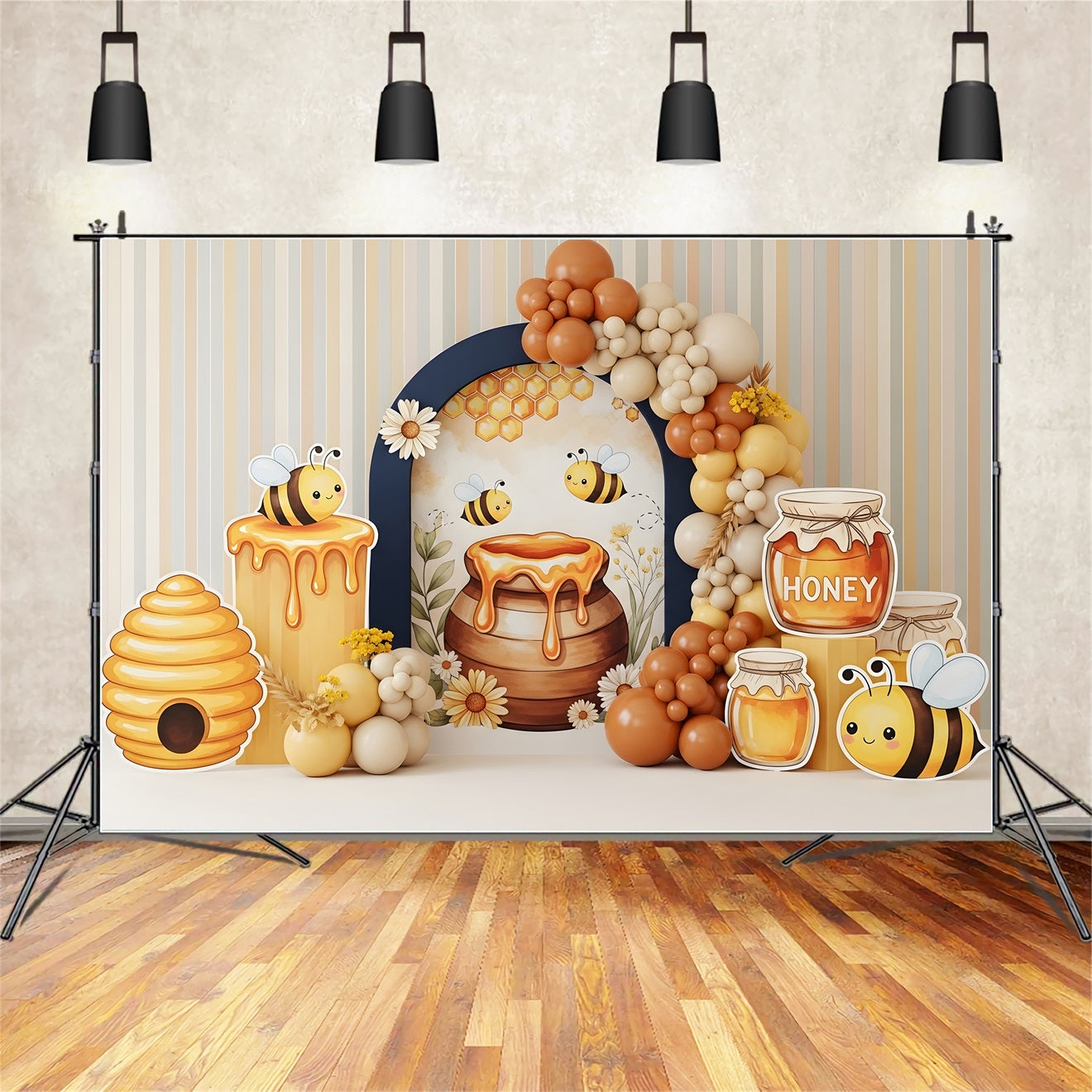 Kids Backdrop Photoshoot Honey Bee Beehive Balloon Arch Children's Backdrop CEM65-43