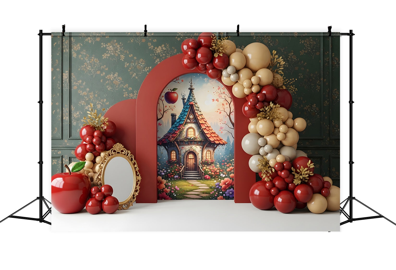 Backdrop Newborn Photography Apple Fairytale Cottage Balloon Arch Photo Backdrop Kids CEM65-44