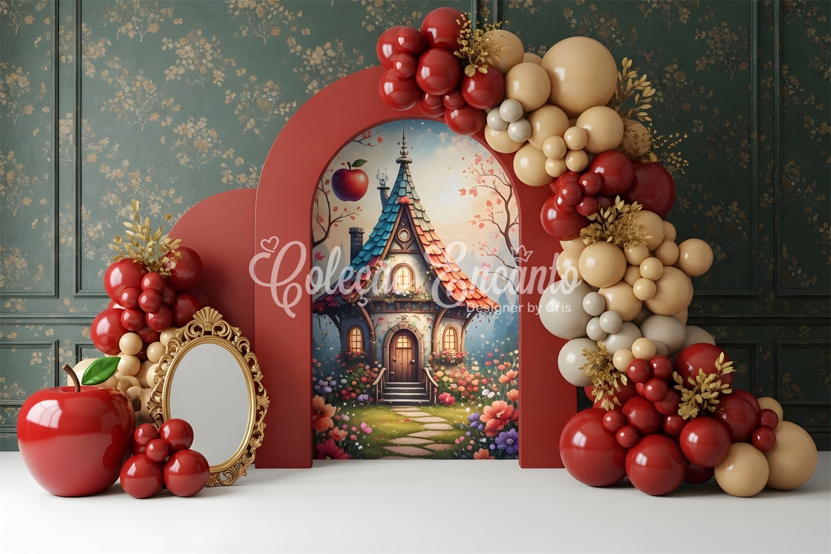 Backdrop Newborn Photography Apple Fairytale Cottage Balloon Arch Photo Backdrop Kids CEM65-44