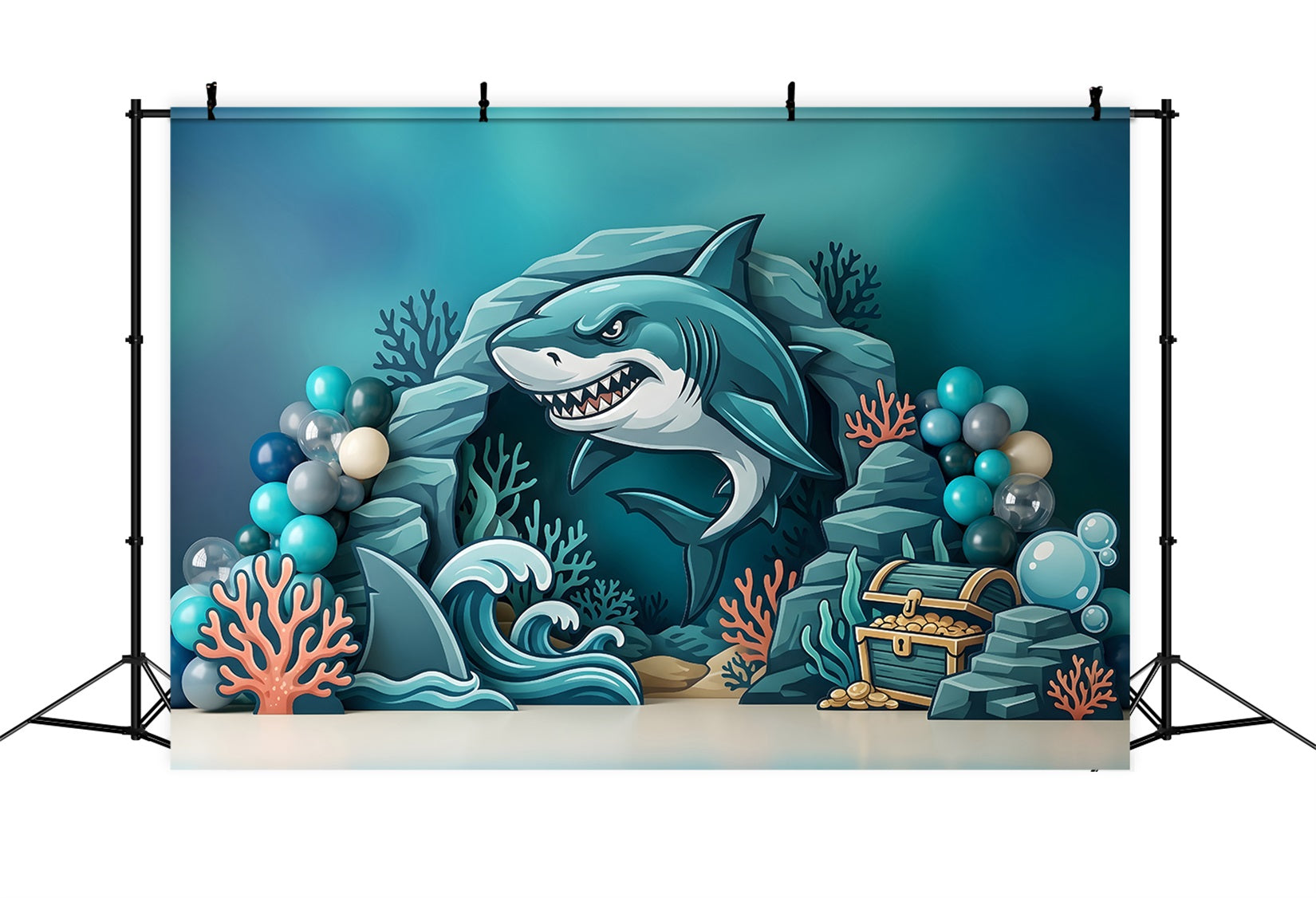 Children Photography Backdrops Shark Ocean Treasure Coral Cave Newborn Backdrop CEM65-48