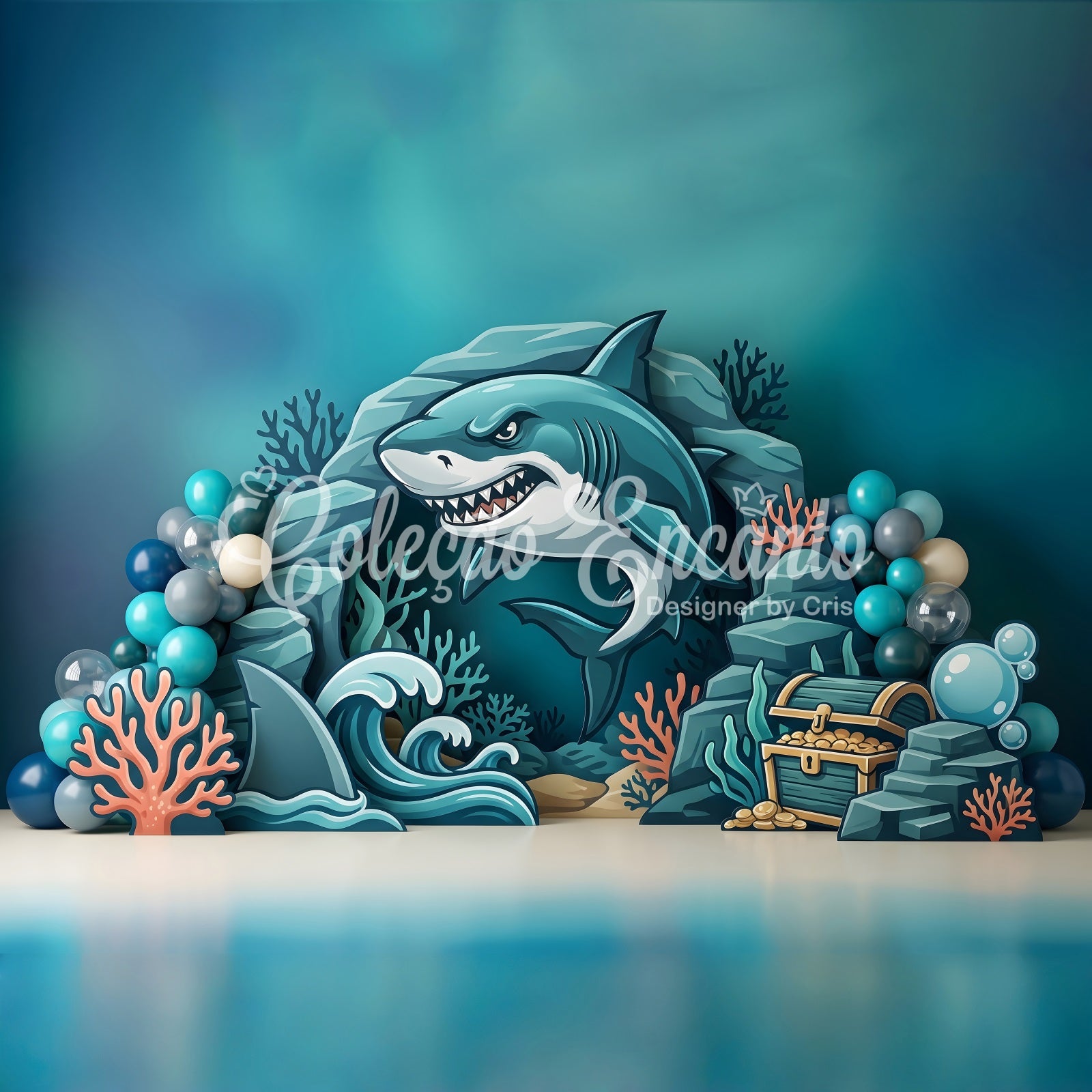 Children Photography Backdrops Shark Ocean Treasure Coral Cave Newborn Backdrop CEM65-48