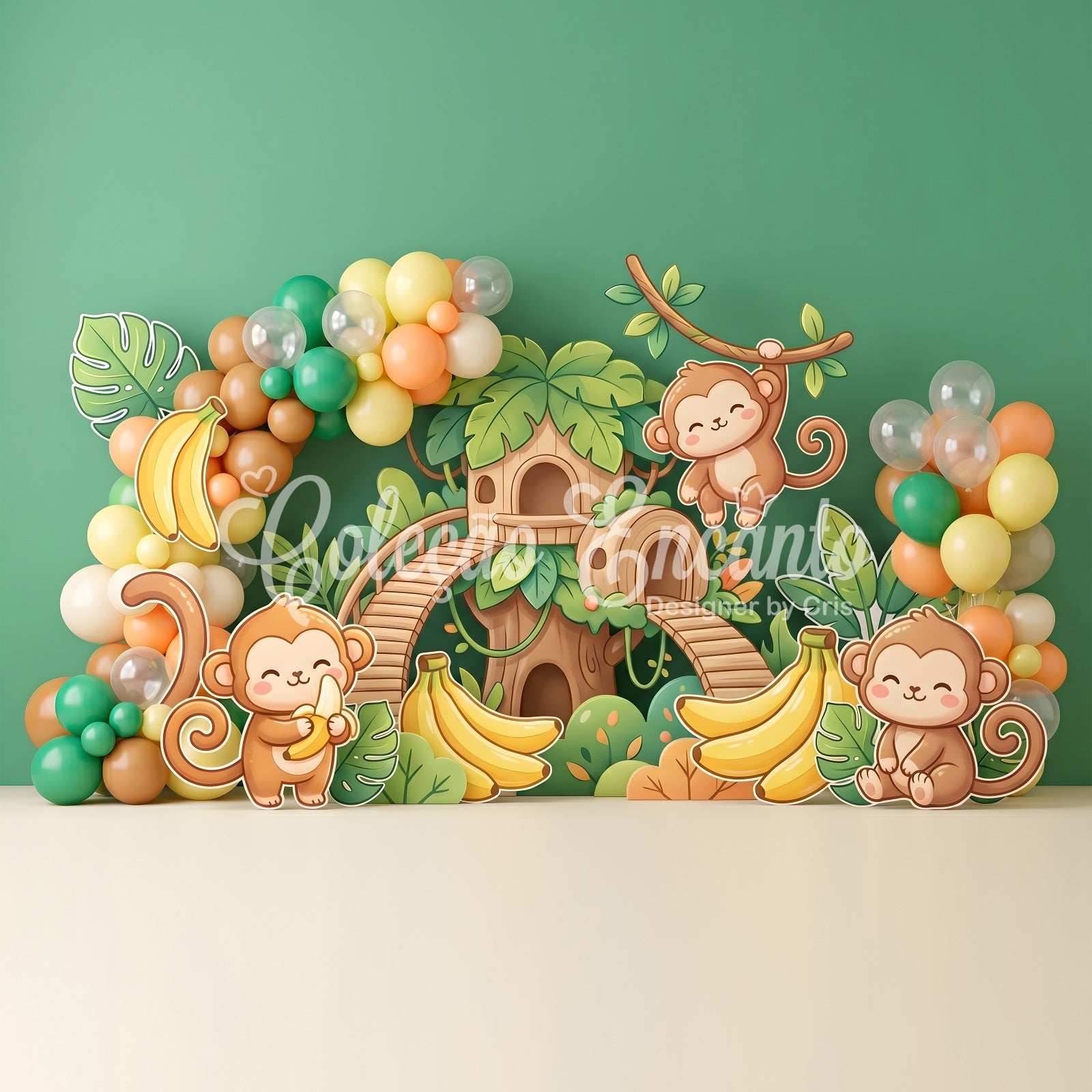 Newborn Baby Backdrop Jungle Monkey Banana Treehouse Kids Photo Backdrops CEM65-49