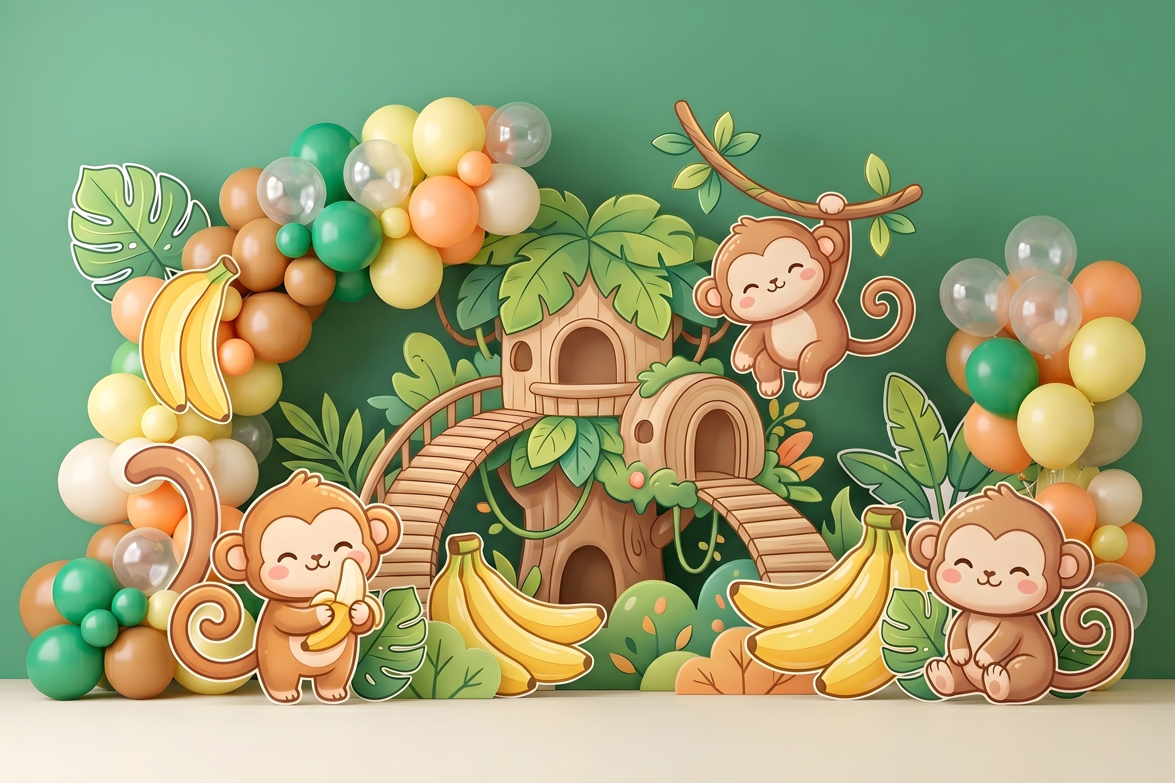 Newborn Baby Backdrop Jungle Monkey Banana Treehouse Kids Photo Backdr