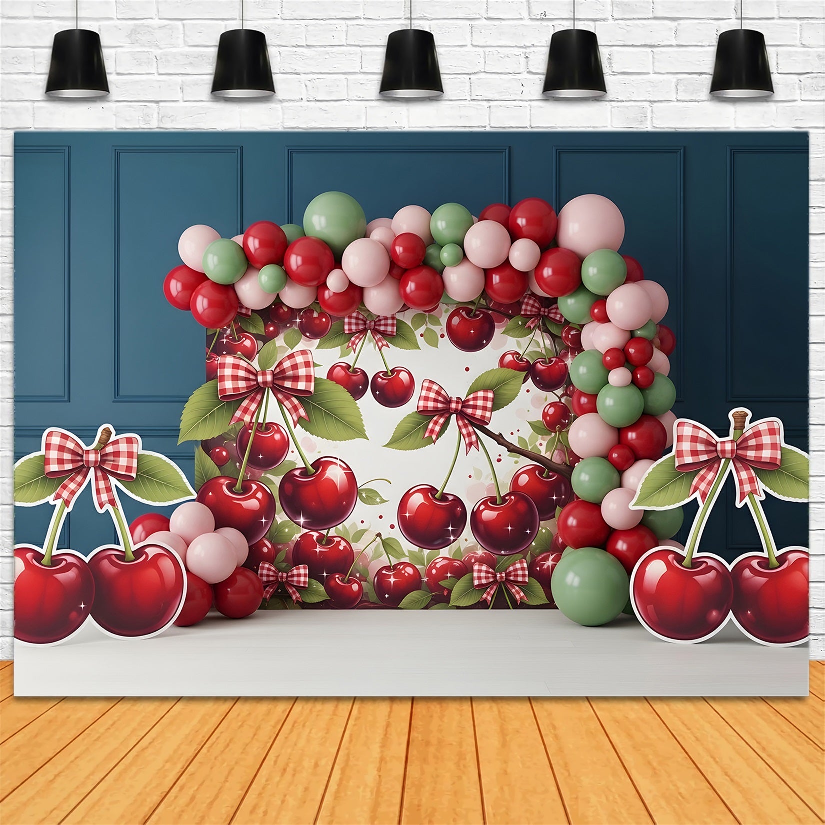 Newborn Photography Backdrop Cherry Bow Balloon Arch Kids Backdrops CEM65-5