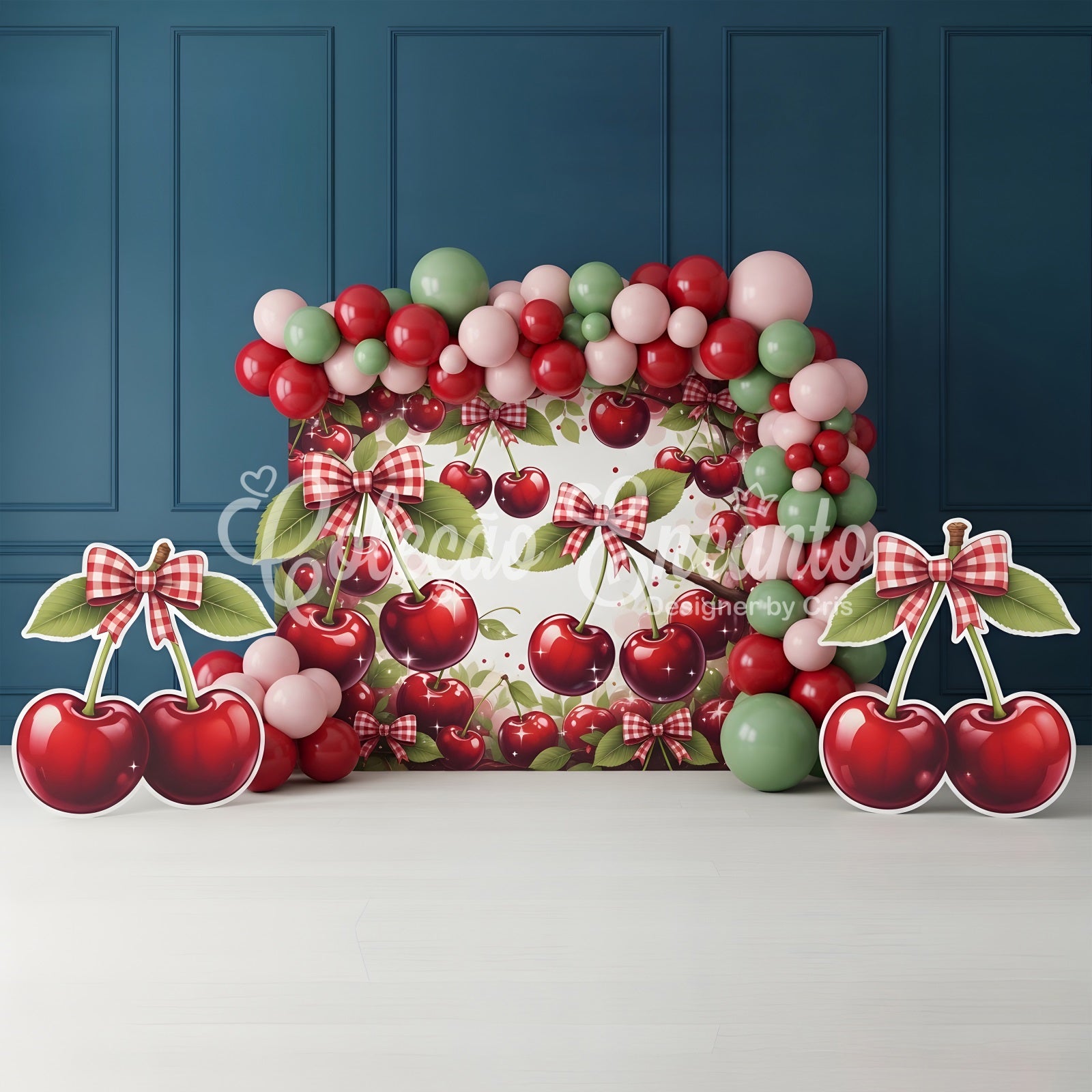 Newborn Photography Backdrop Cherry Bow Balloon Arch Kids Backdrops CEM65-5