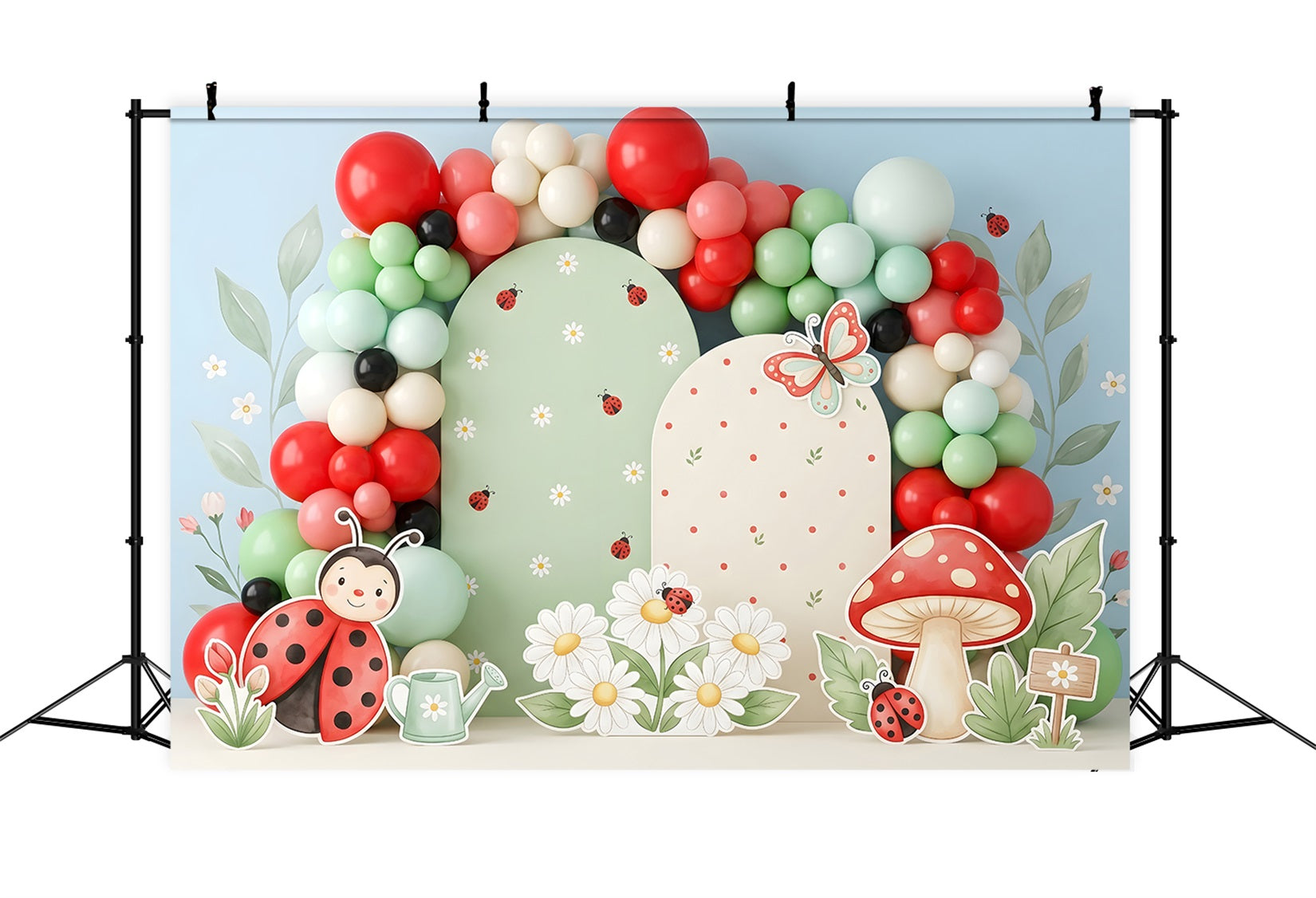 Newborn Baby Backdrops Ladybug Daisy Mushroom Balloon Kids Backdrop Photoshoot CEM65-50