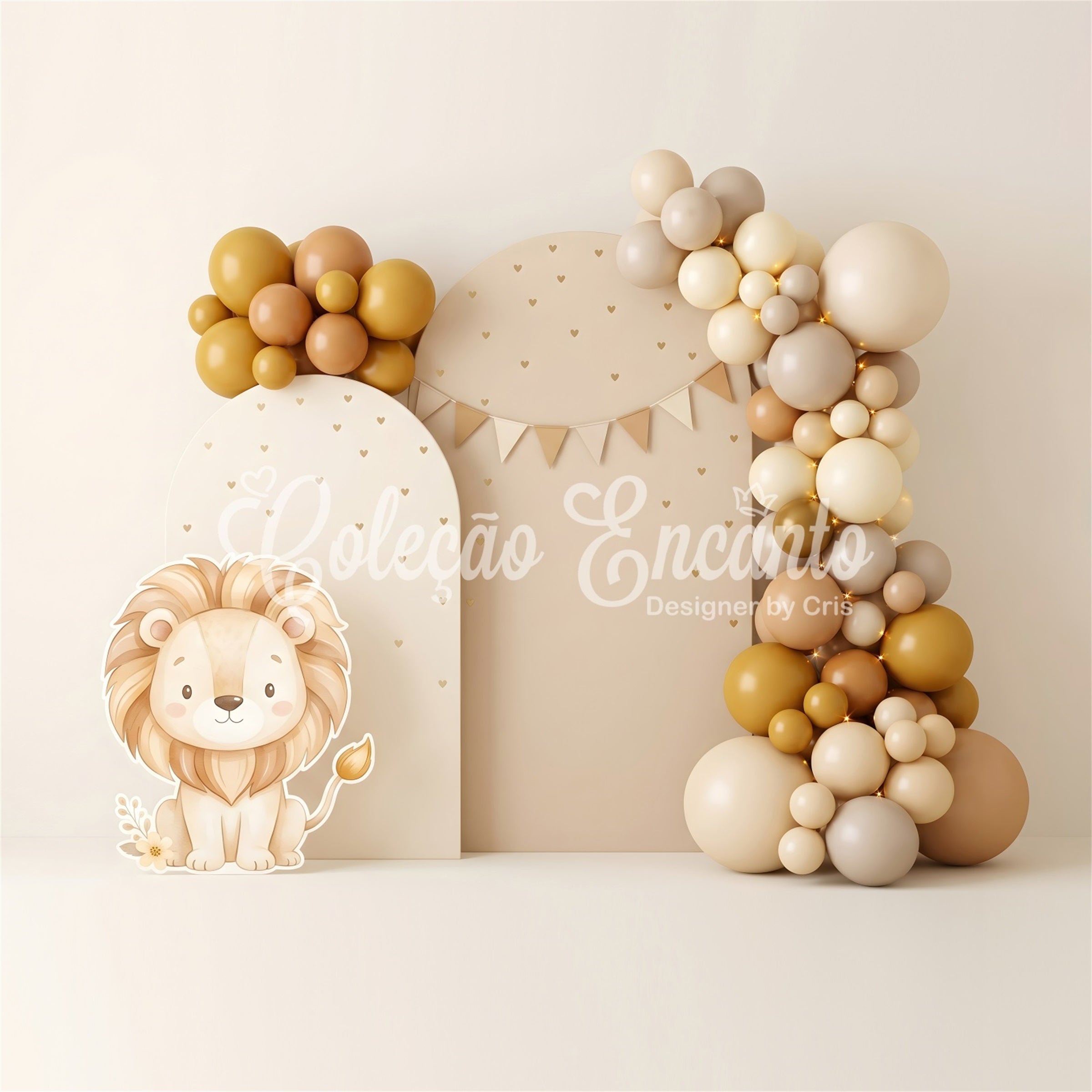 Backdrop Newborn Neutral Lion Golden Balloon Arch Kids Photography Backdrops CEM65-51