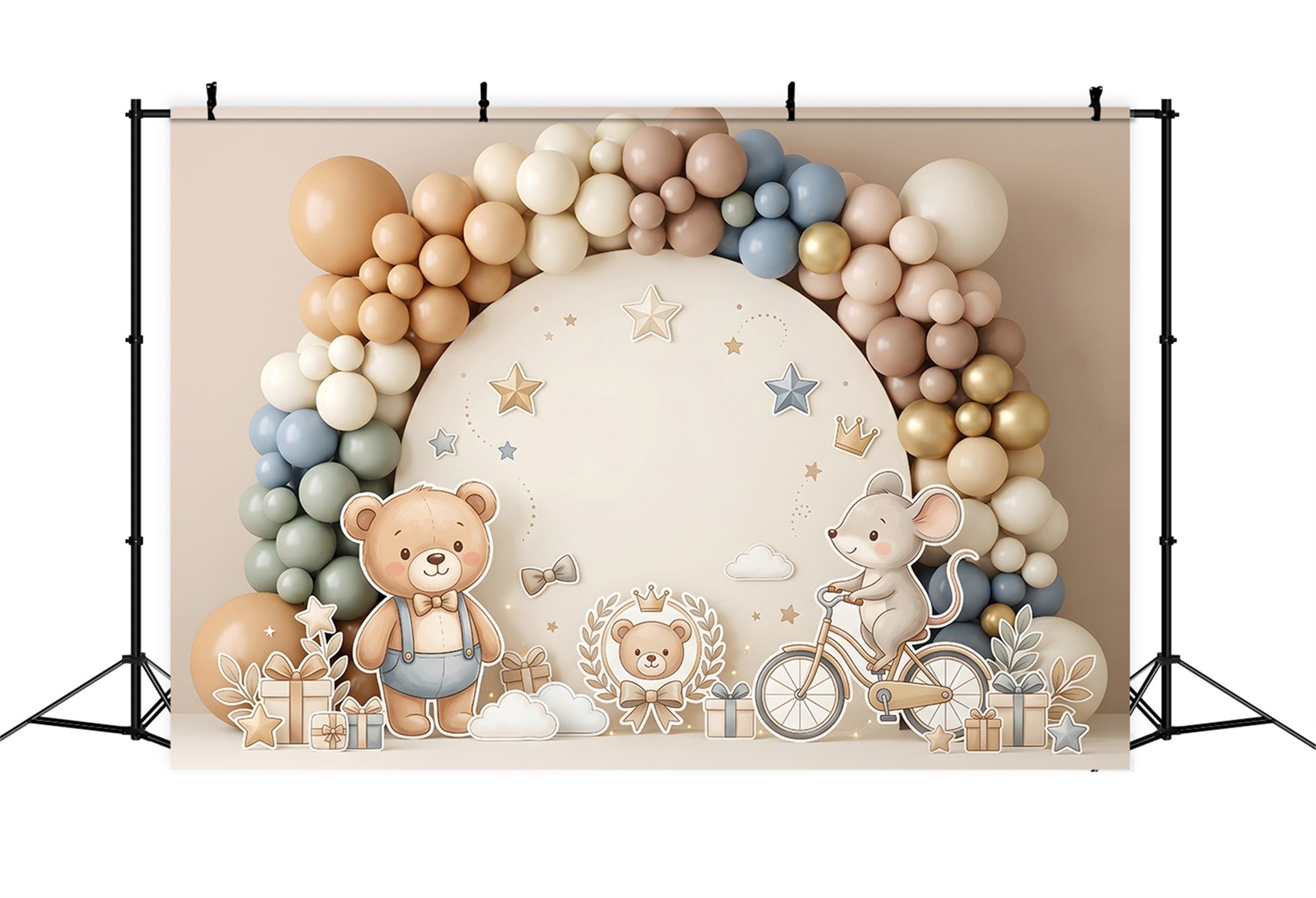 Backdrop for Children's Photos Teddy Mouse Bicycle Gift Balloons Newborn Photoshoot Backdrop CEM65-52