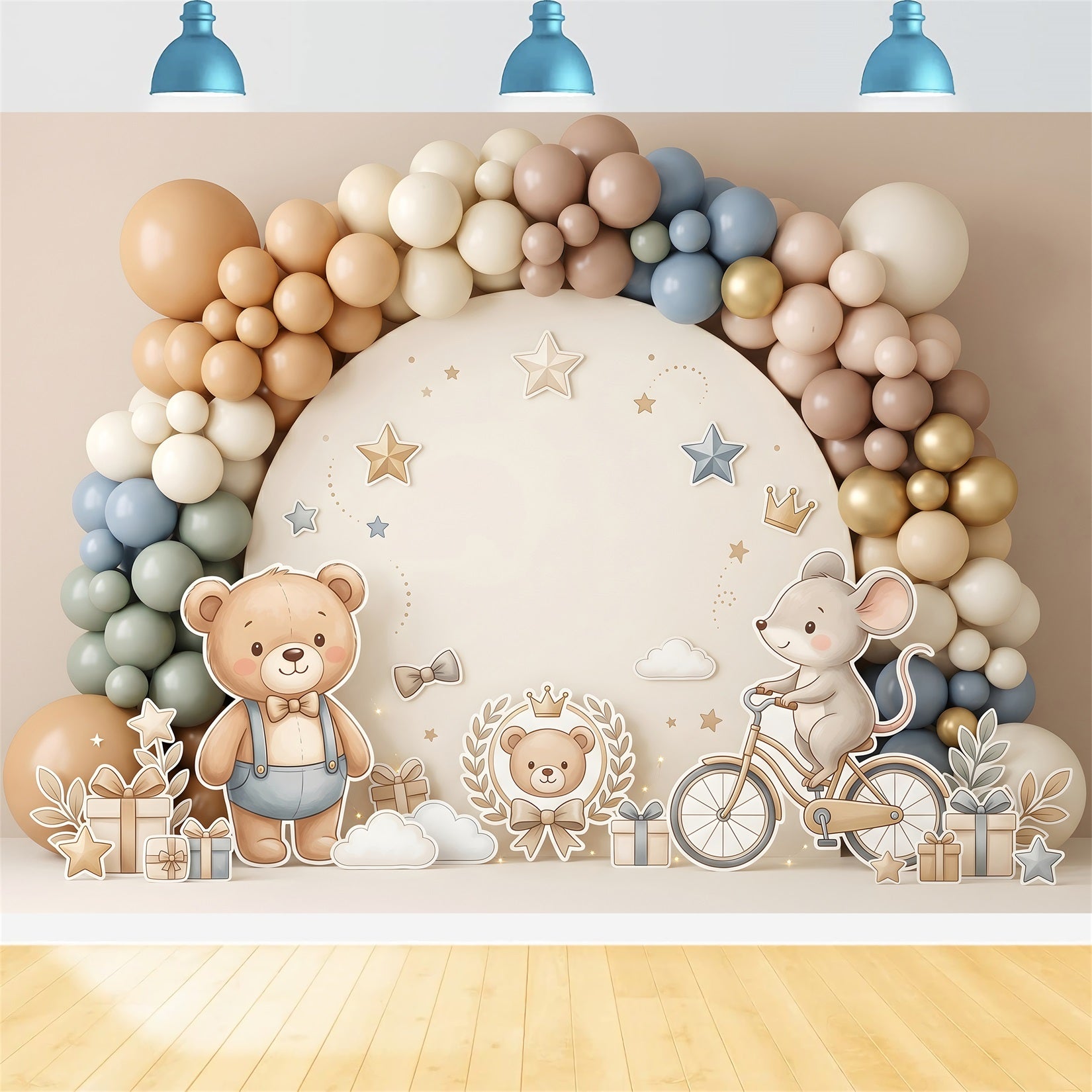 Backdrop for Children's Photos Teddy Mouse Bicycle Gift Balloons Newborn Photoshoot Backdrop CEM65-52