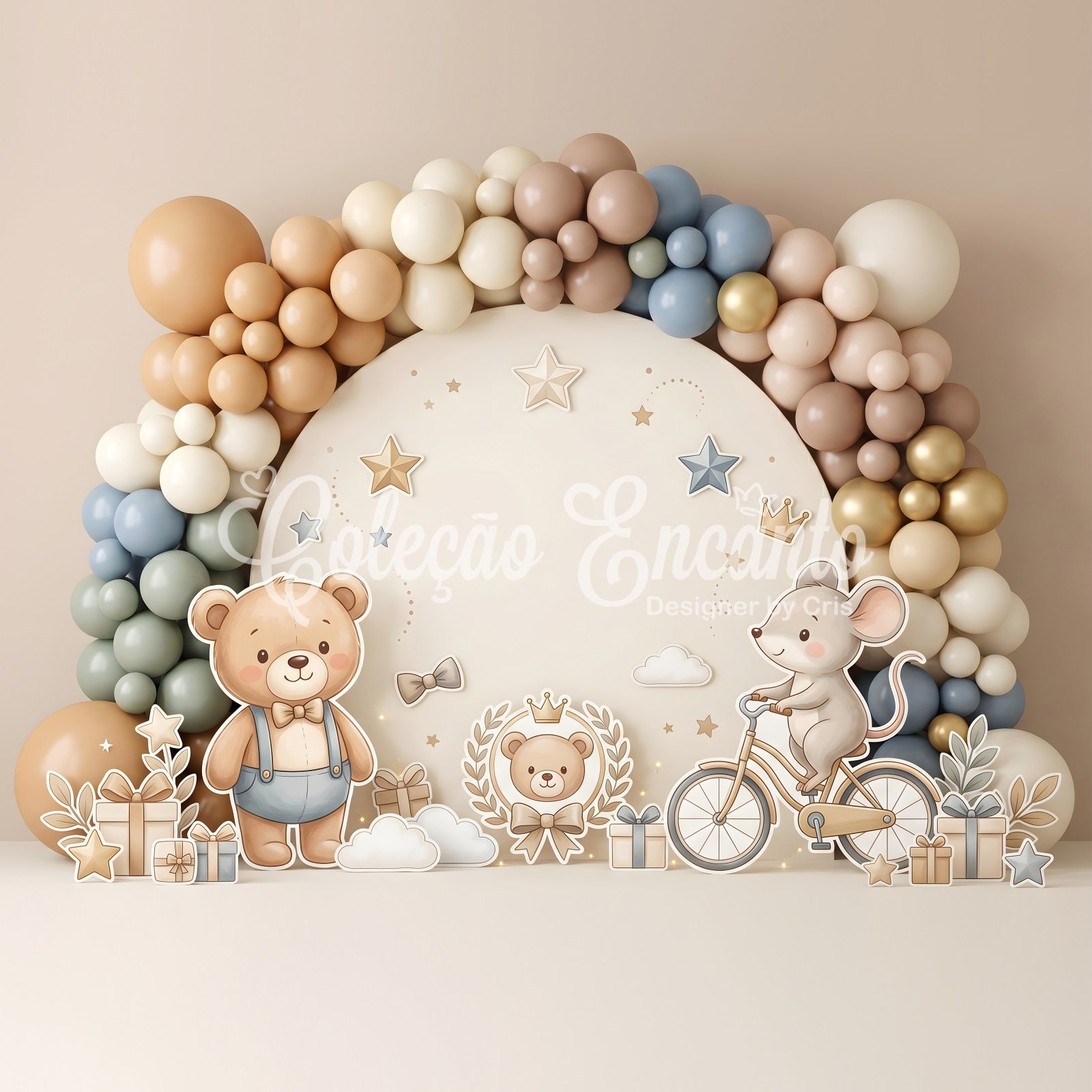 Backdrop for Children's Photos Teddy Mouse Bicycle Gift Balloons Newborn Photoshoot Backdrop CEM65-52