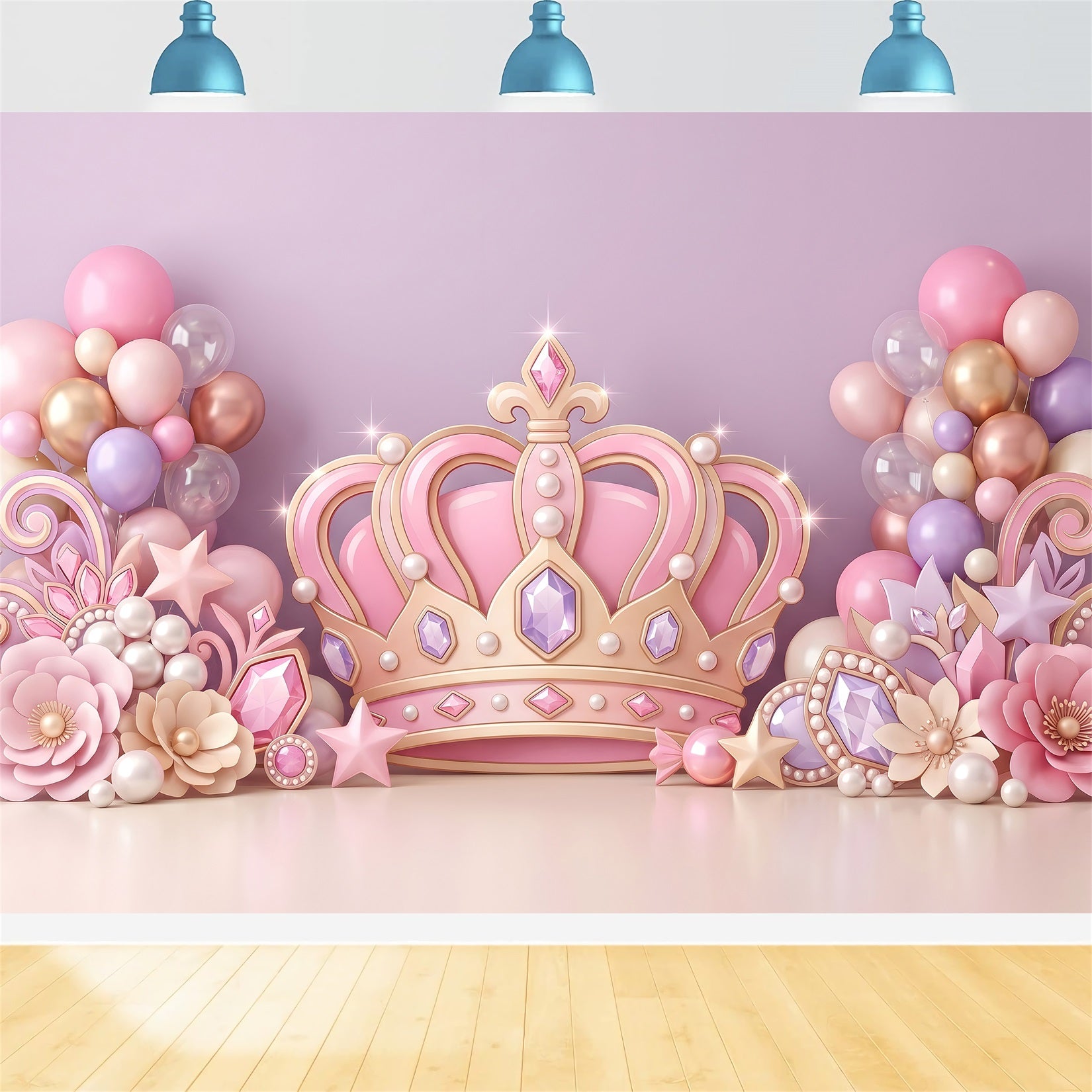 Kids Backdrops Pink Princess Crown Jewel Balloons Childrens Photo Backdrops CEM65-54