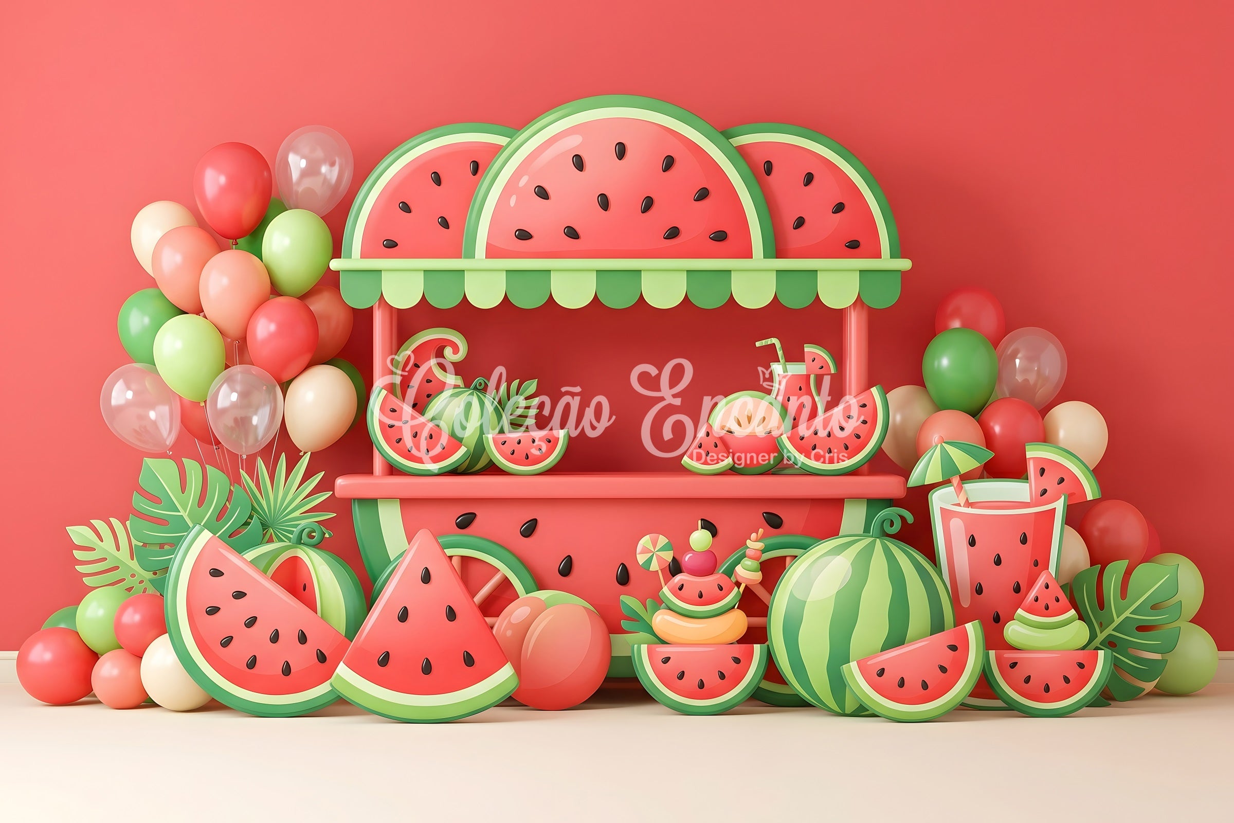 Kids Photo Backdrop Watermelon Cart Summer Balloon Childrens Backdrops CEM65-58
