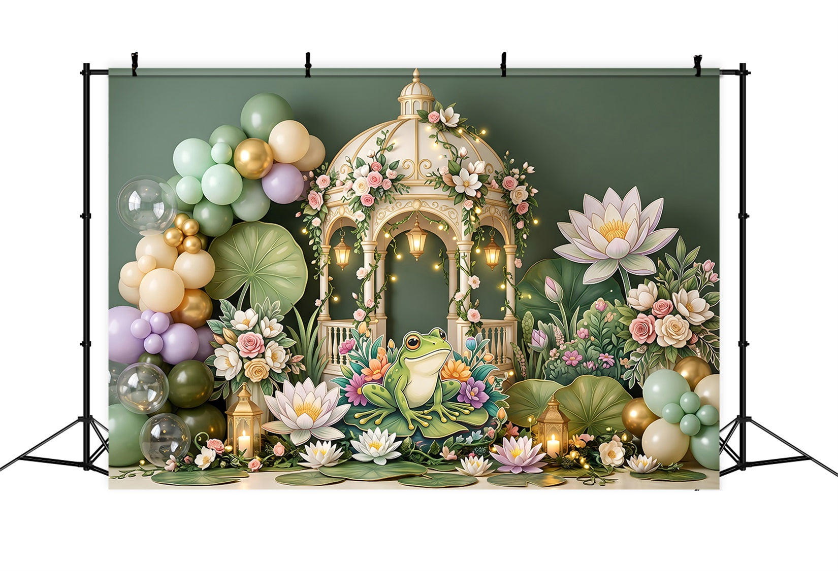 Newborn Backdrops Frog Lily Pond Gazebo Garden Backdrops for Kids Party CEM65-59