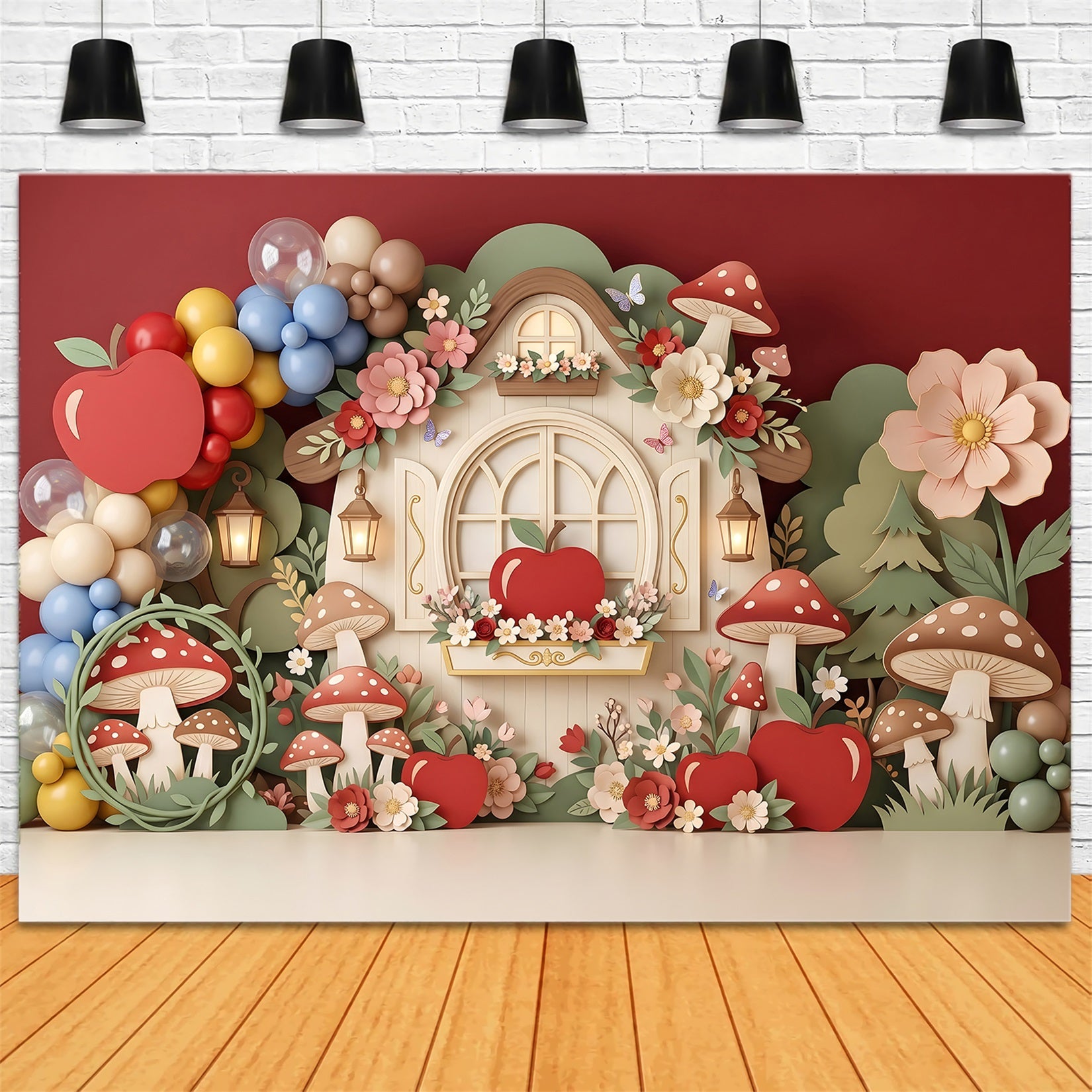 Kids Backdrops Apple Mushroom Cottage Balloon Garden Newborn Photography Fabric Backdrops CEM65-61