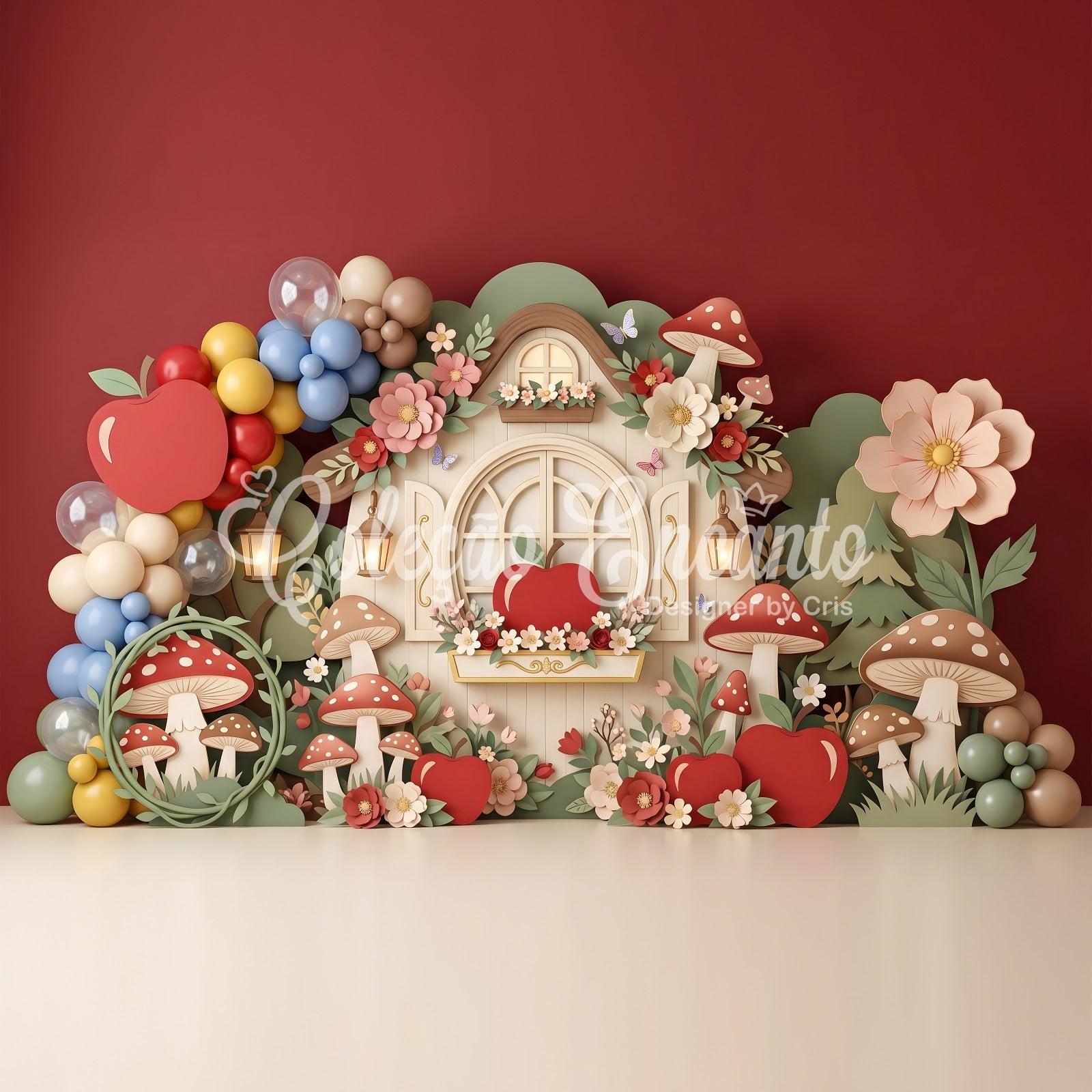 Kids Backdrops Apple Mushroom Cottage Balloon Garden Newborn Photography Fabric Backdrops CEM65-61