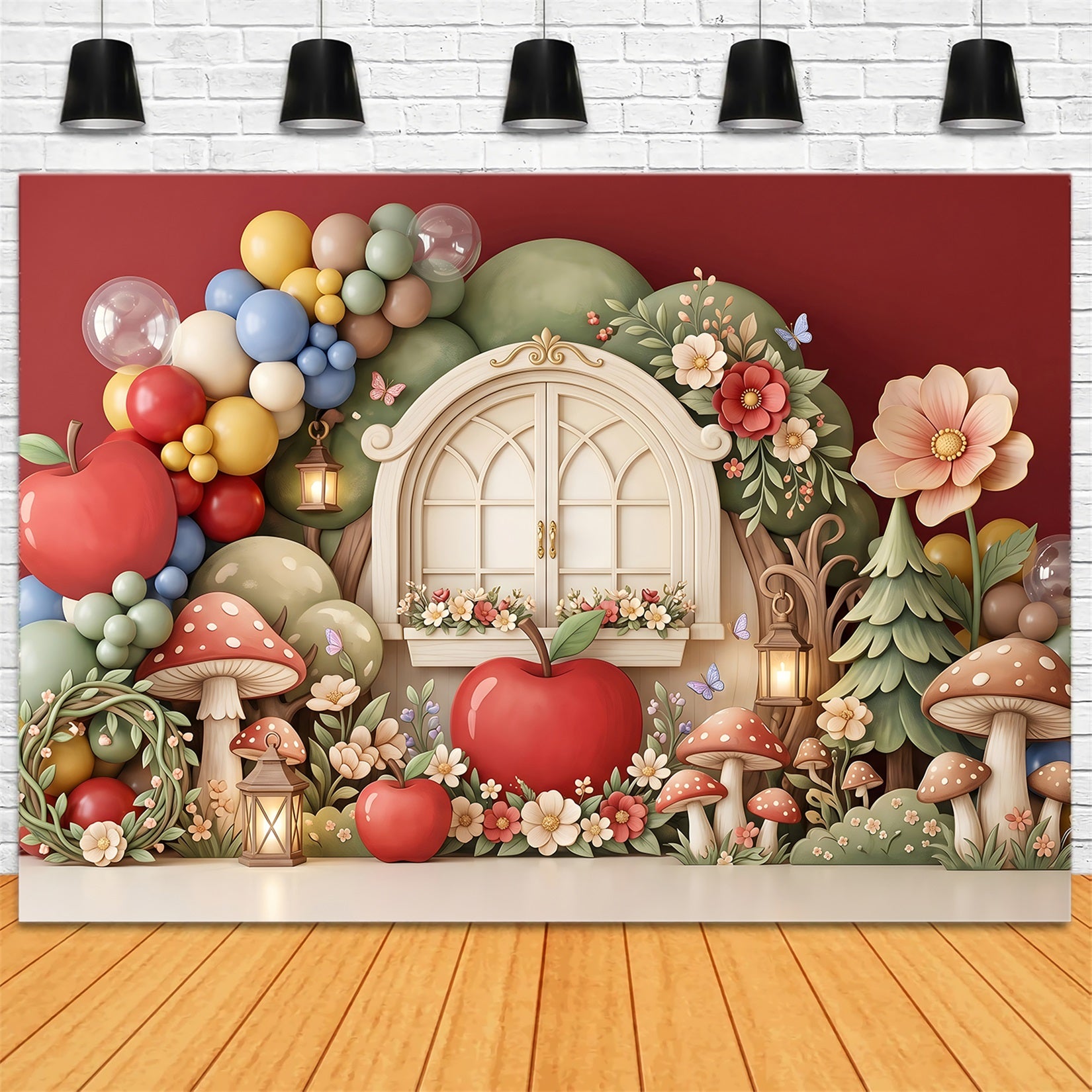 Newborn Backdrop Apple Mushroom Window Lantern Garden Children's Backdrop CEM65-62