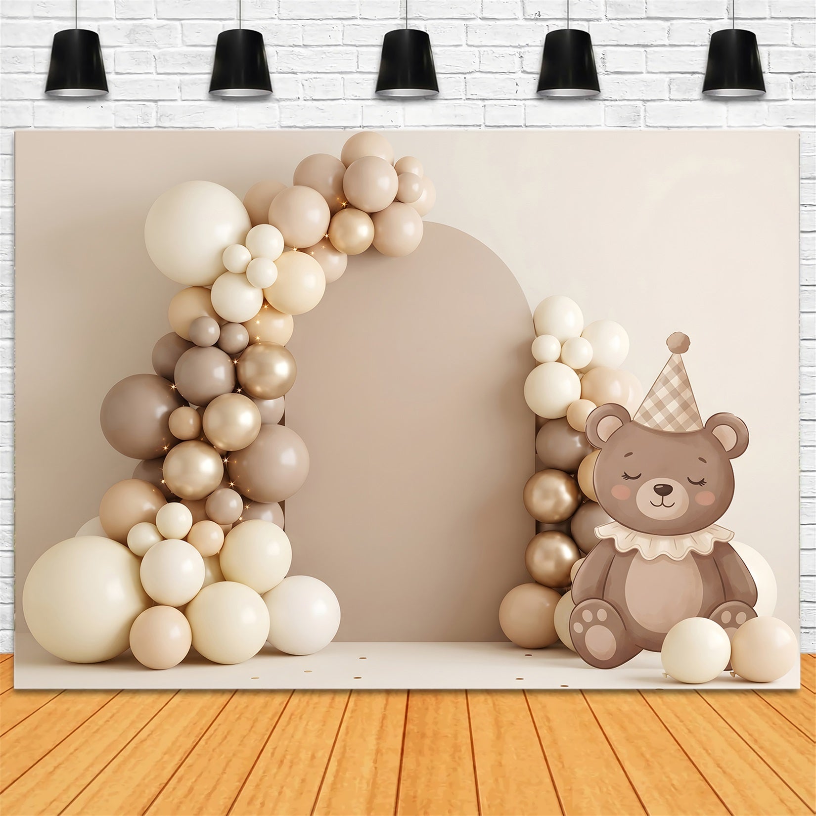 Newborn Photo Backdrop Neutral Teddy Balloon Arch Decor Children Backdrop CEM65-64