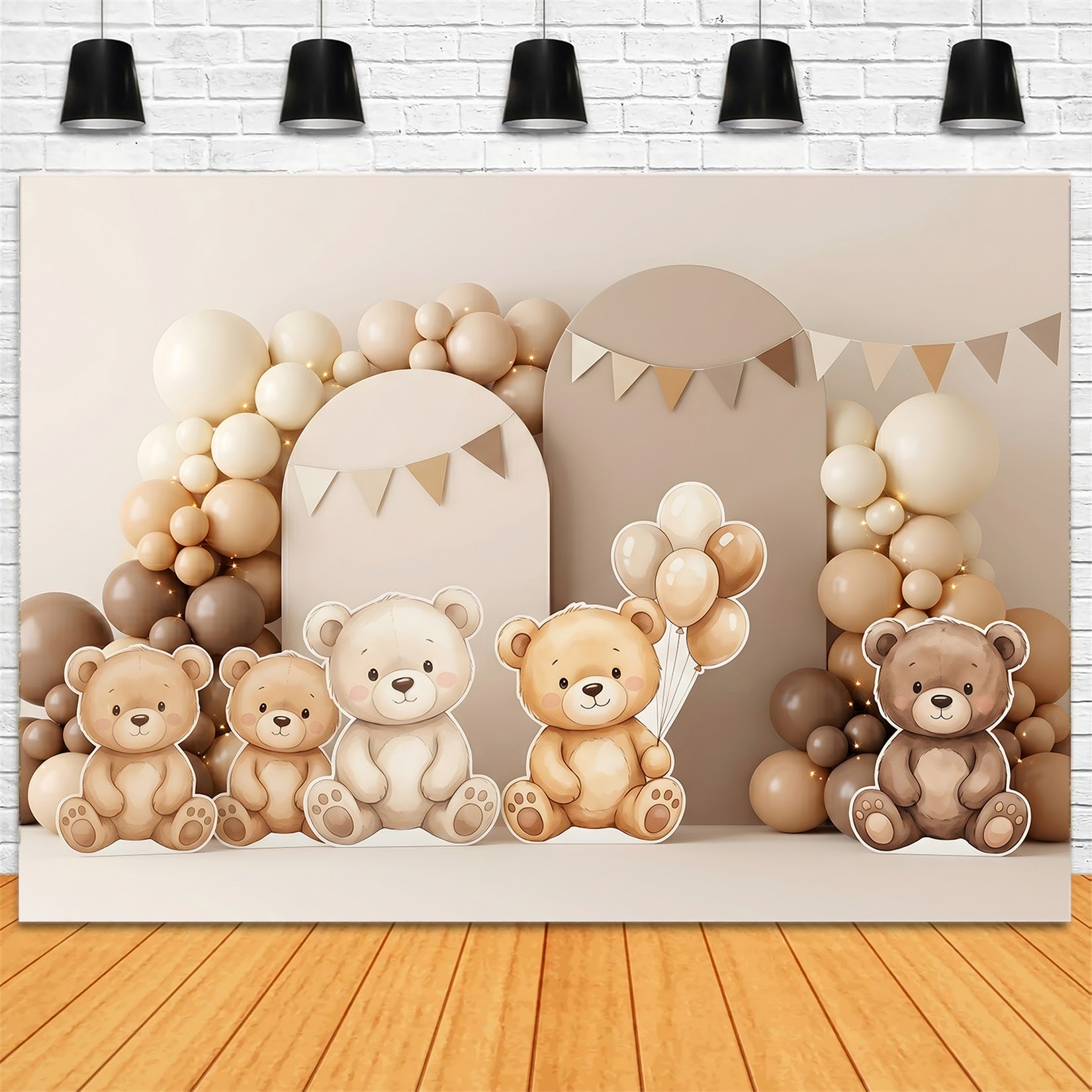 Photography Backdrops for Kids Neutral Teddy Bear Balloon Arch Childrens Backdrops CEM65-65