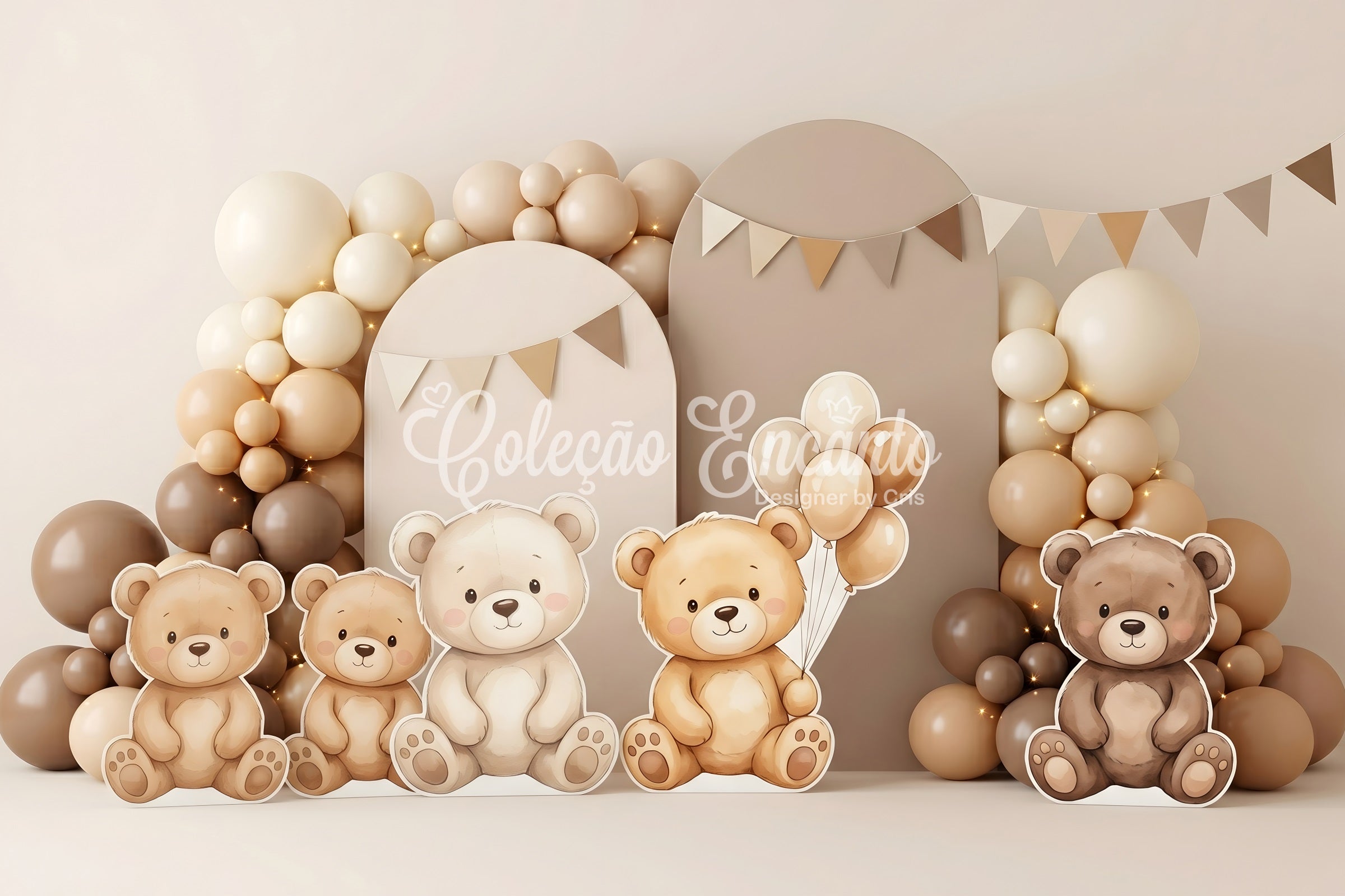 Photography Backdrops for Kids Neutral Teddy Bear Balloon Arch Childrens Backdrops CEM65-65