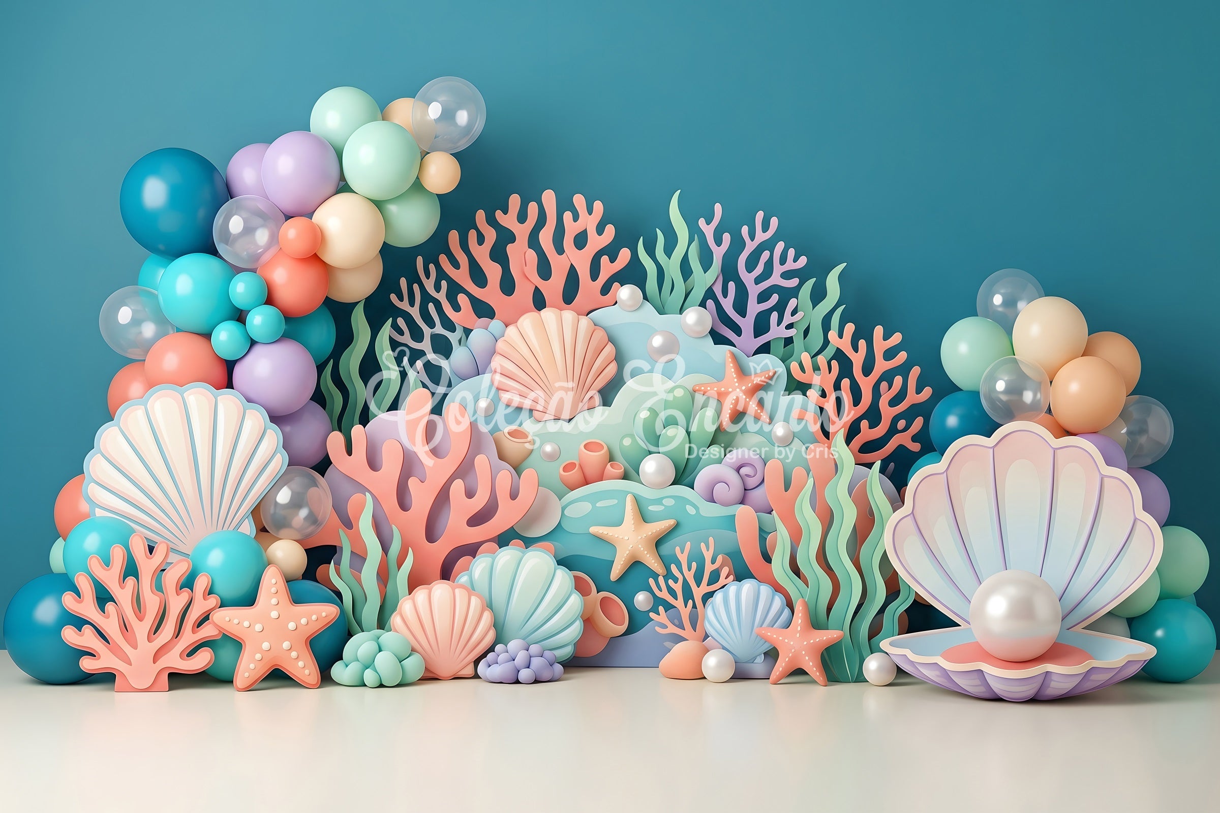Newborn Backdrop Fabric Pastel Seashell Coral Balloon Photography Backdrops for Children CEM65-66
