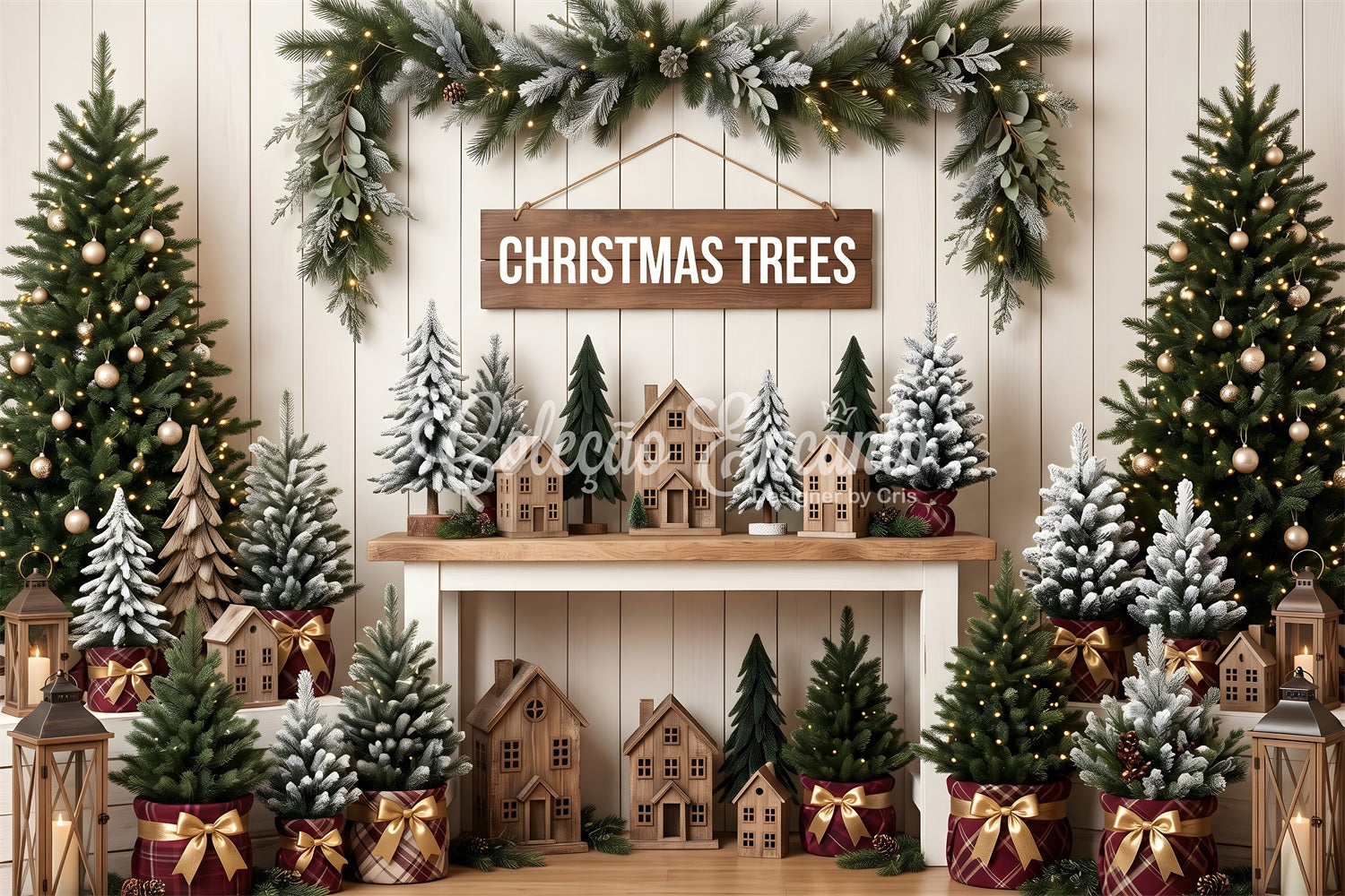High Resolution Christmas Backdrop Rustic Evergreen Market Christmas Backdrop CEM65-79