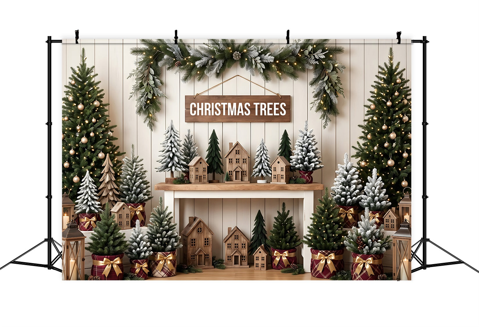 High Resolution Christmas Backdrop Rustic Evergreen Market Christmas Backdrop CEM65-79