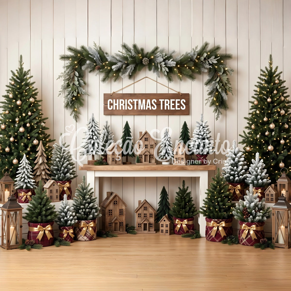 High Resolution Christmas Backdrop Rustic Evergreen Market Christmas Backdrop CEM65-79