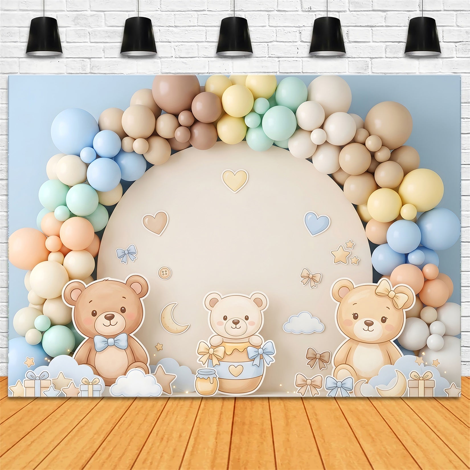 Backdrops for Newborn Photography Pastel Teddy Bear Balloon Arch Backdrops for Kids CEM65-8