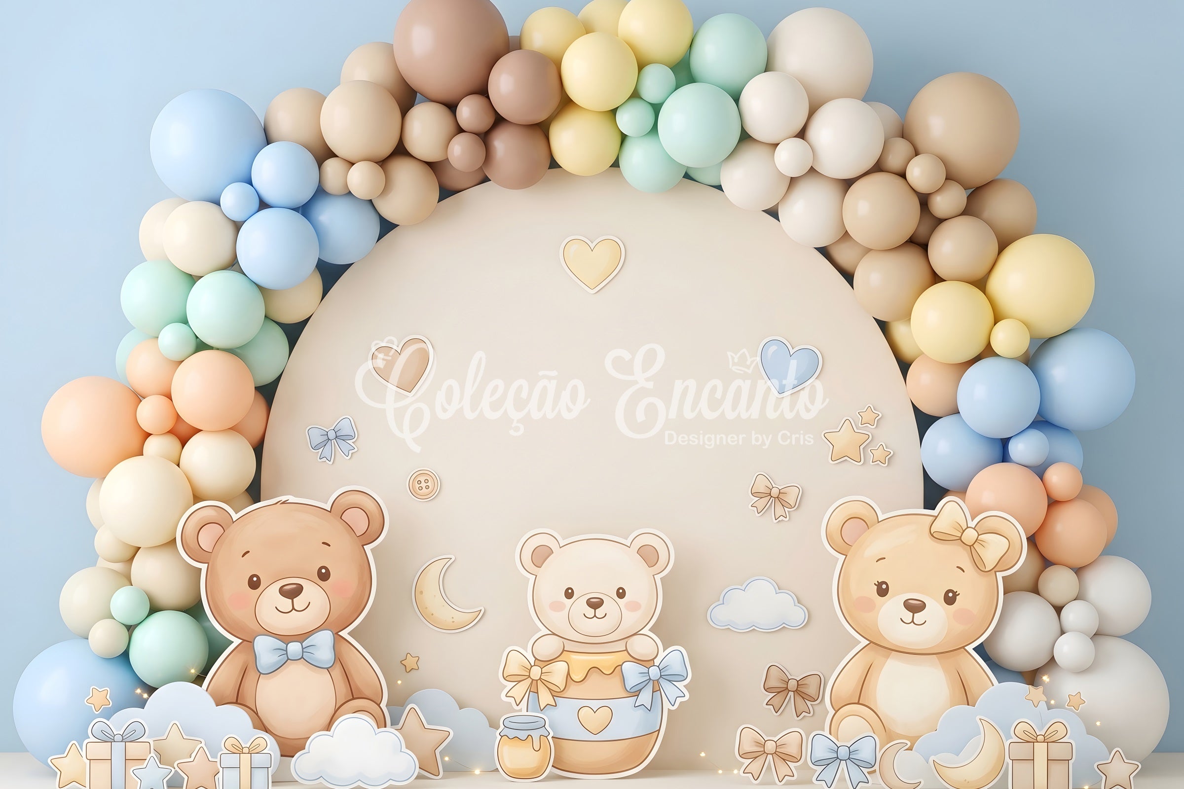 Backdrops for Newborn Photography Pastel Teddy Bear Balloon Arch Backdrops for Kids CEM65-8