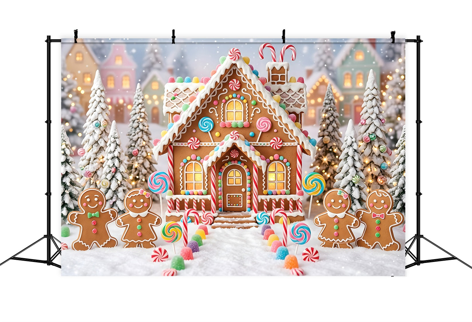 Christmas Backdrop Candy Gingerbread Village Snow Path Professional Christmas Backdrops CEM65-95