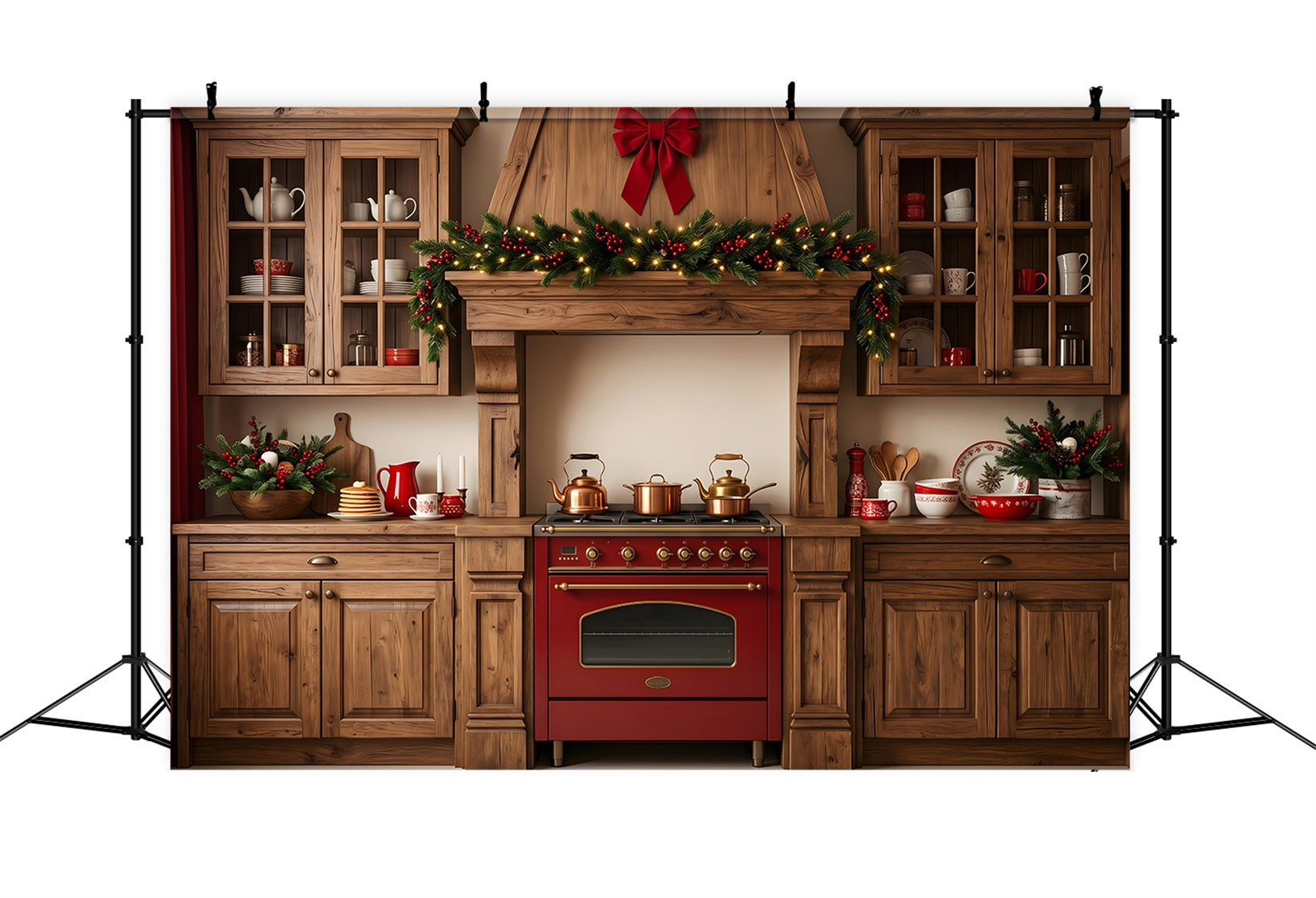Christmas Kitchen Backdrop Rustic Holiday Pine Garland Christmas Photography Backdrops CEM65-96