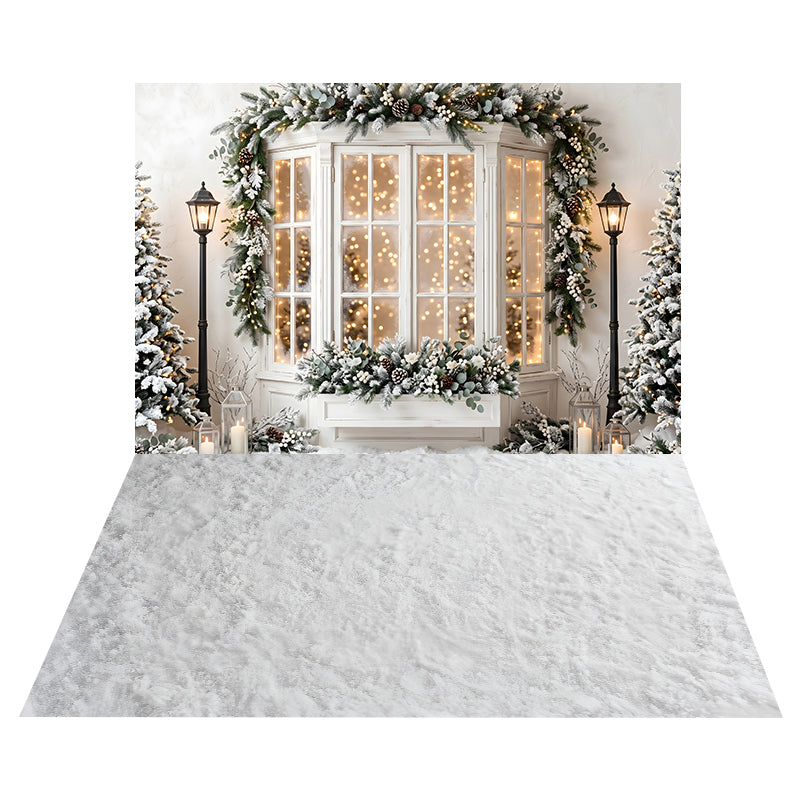 Snowy White Bay Window Backdrop+White Textured Snow Floor Backdrop CEMCBS65-14