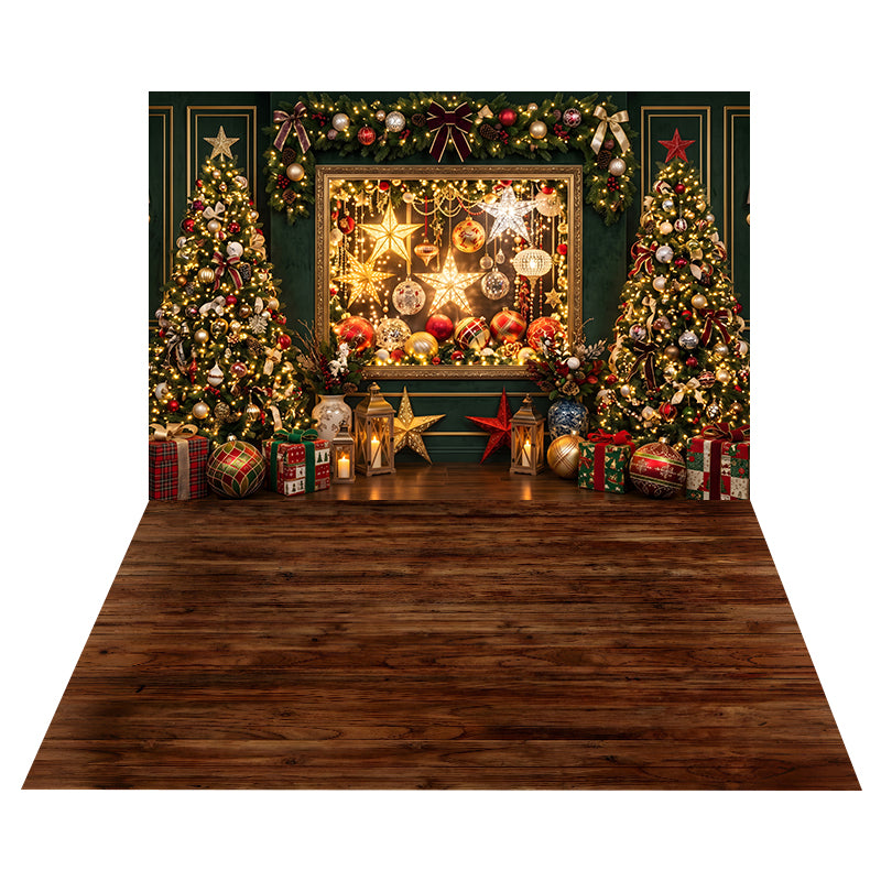 Luxury Ornament Window Backdrop+Dark Walnut Wood Floor Backdrop CEMCBS65-31