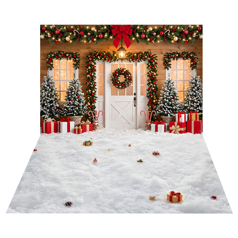 Festive Snowy Doorway Backdrop+Scattered Gift Snow Floor Backdrop CEMCBS65-8