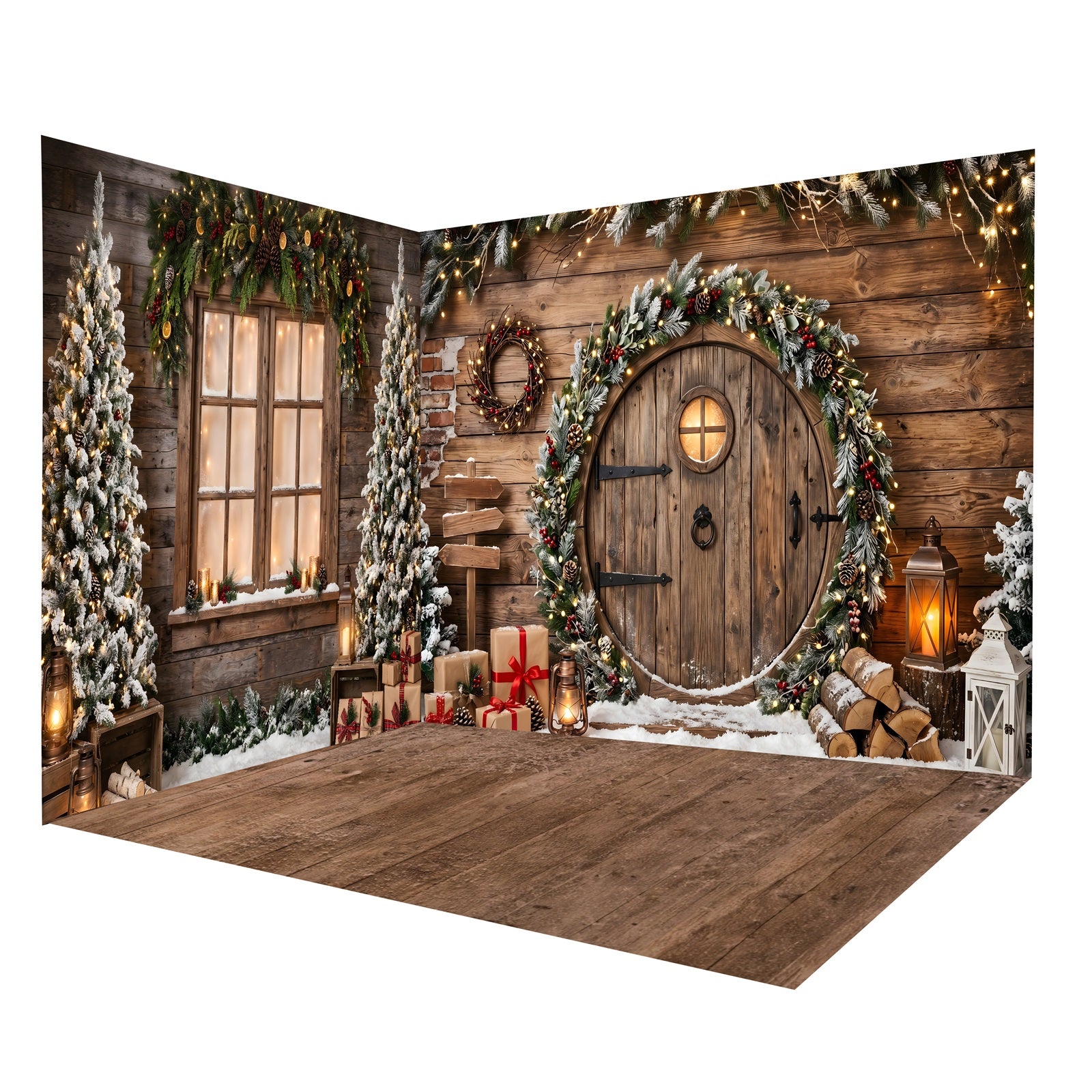 Christmas Backdrops Sale Rustic Round Door Cottage Backdrop Room Set CEMRMS65-11