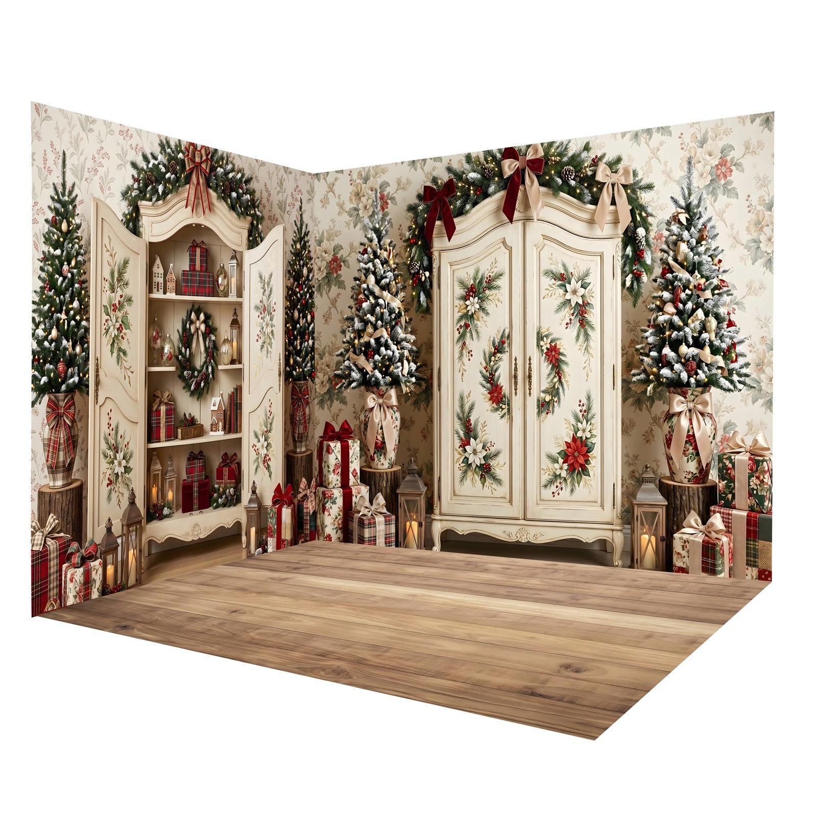 Christmas Backdrops Vintage Cabinet Floral Backdrop Room Set CEMRMS65-16